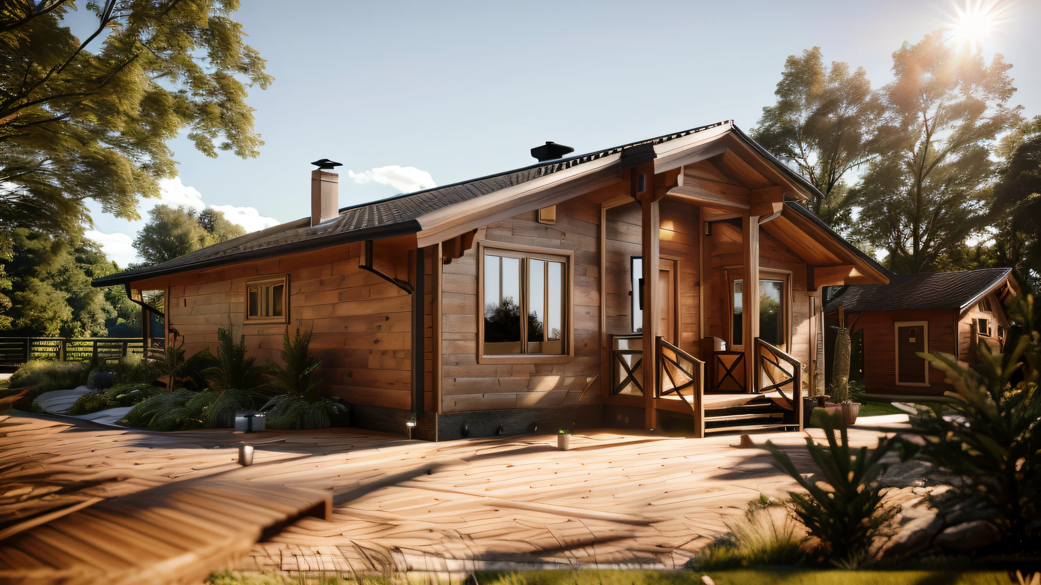 beautiful wood farmhouse, modern cottage, modern farmhouse, 85mm, f1.8, portrait, photo realistic, hyperrealistic, begie, super detailed, intricate, dramatic,sunlight lighting, shadows, high dynamic range, (Villa in the forest), Wooden house, masterpiece,best quality,(8k, RAW photo:1.2),(( ultra realistic)),
