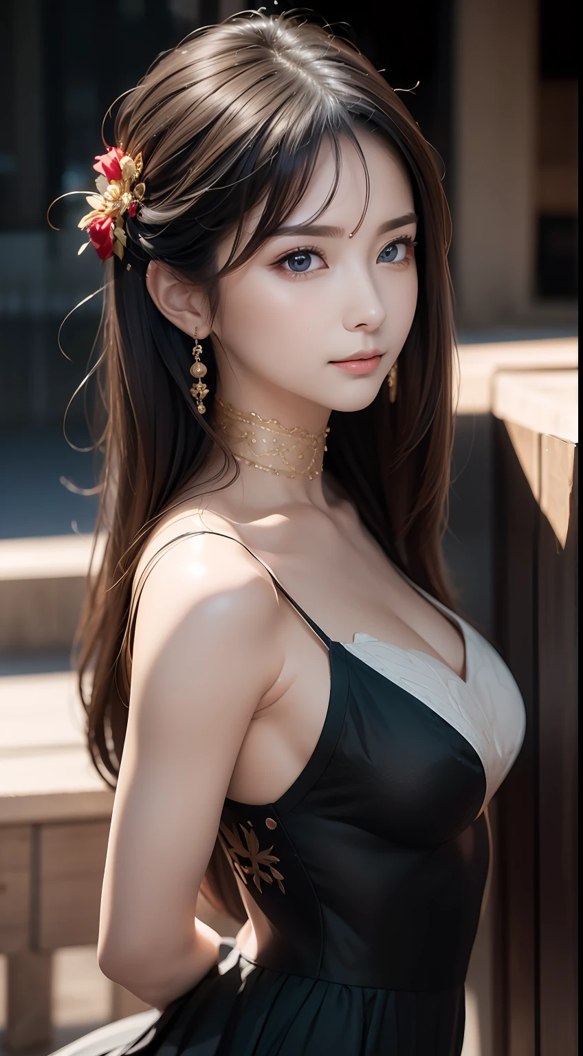 (Masterpiece:1.2), (Best quality), (Full body like:1.3) ,(Ultra detailed), (8K, Intricate), (Lens 135mm,F1.8), (Photorealistic)(Black background:1.3), Portrait photography,(cropped shoulders),On a walk,Side lighting,Edges are lit,Best shadow,Area light source,Perfect anatomy,Perfect face shape,Perfect for women,First-class female body,Refines skin texture,Fine cloth pattern,Meticulous beauty,Delicate and delicate skin,highlydetailed skin,paleskin,Delicate hair,glistning skin,(dynamicposes),