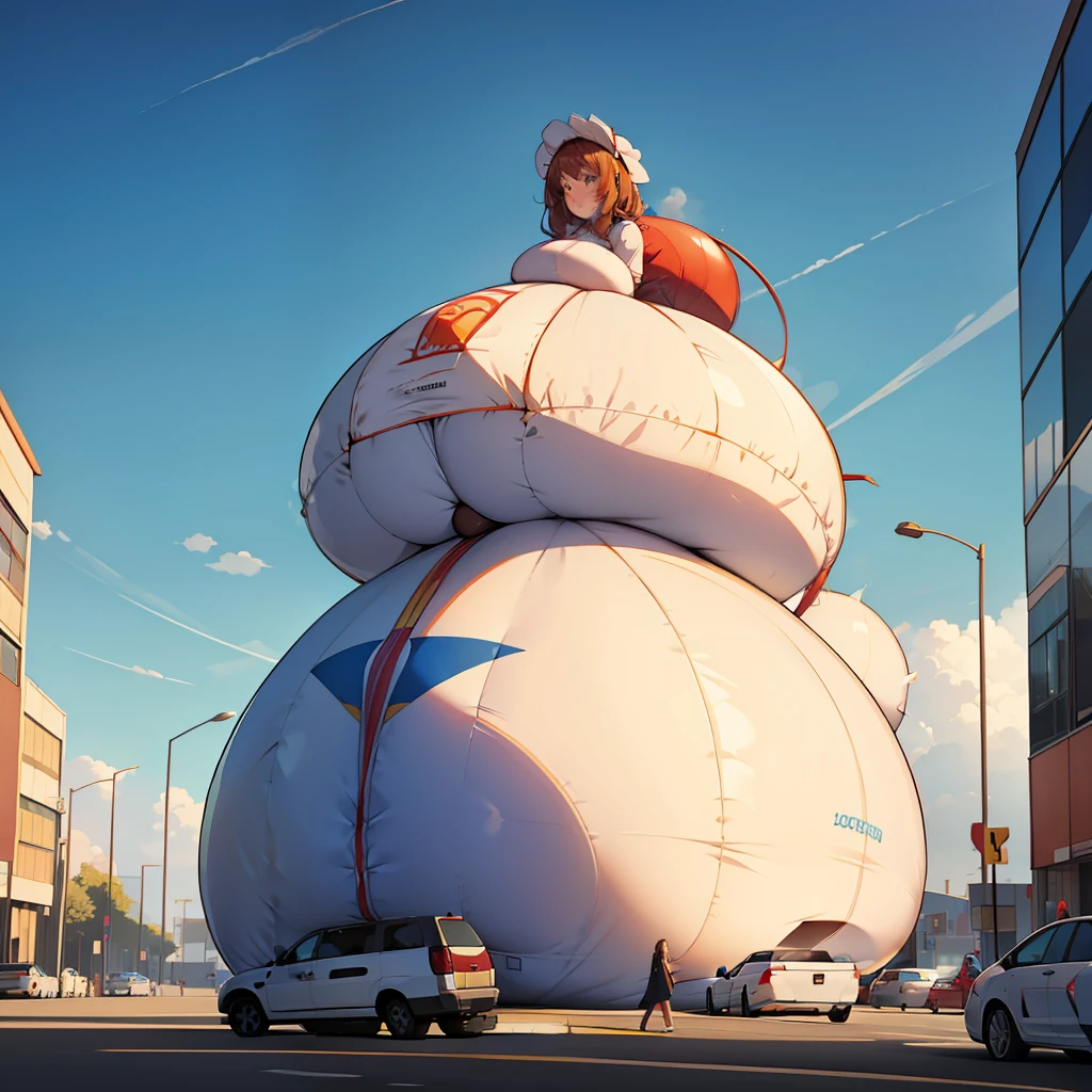 Mother turns into an inflatable object at the request of the child and the mother's body begins to inflate and grow fast