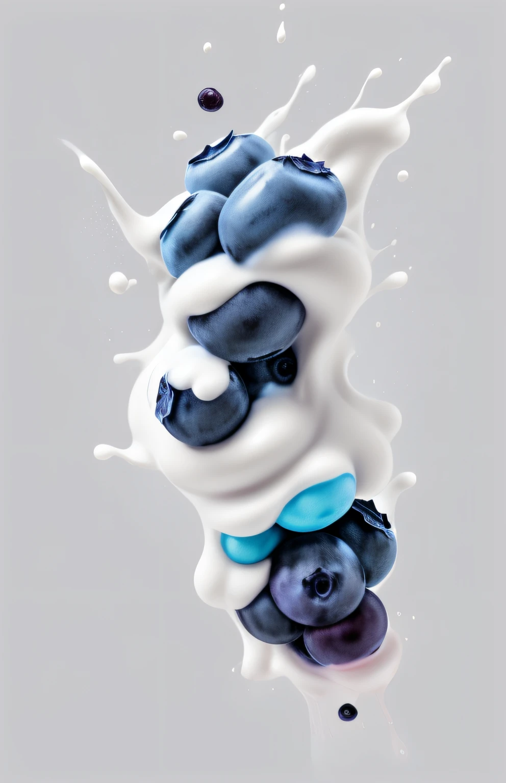 Blueberries in cream: A handful of luscious (blueberries:1.3) falling into a cloud-like puff of whipped cream, creating a splash of cream that freezes in a moment of sheer beauty. Rendered with Cinema 4D's fluid simulation, the spectacular cream and blueberry interaction is a visual feast, honed with Gamma Correction and Tone Mapping, taking cues from the artistic vision of Alex Roman and Beeple (Liquid Splash:1.2):(Fluid Art:1.2)