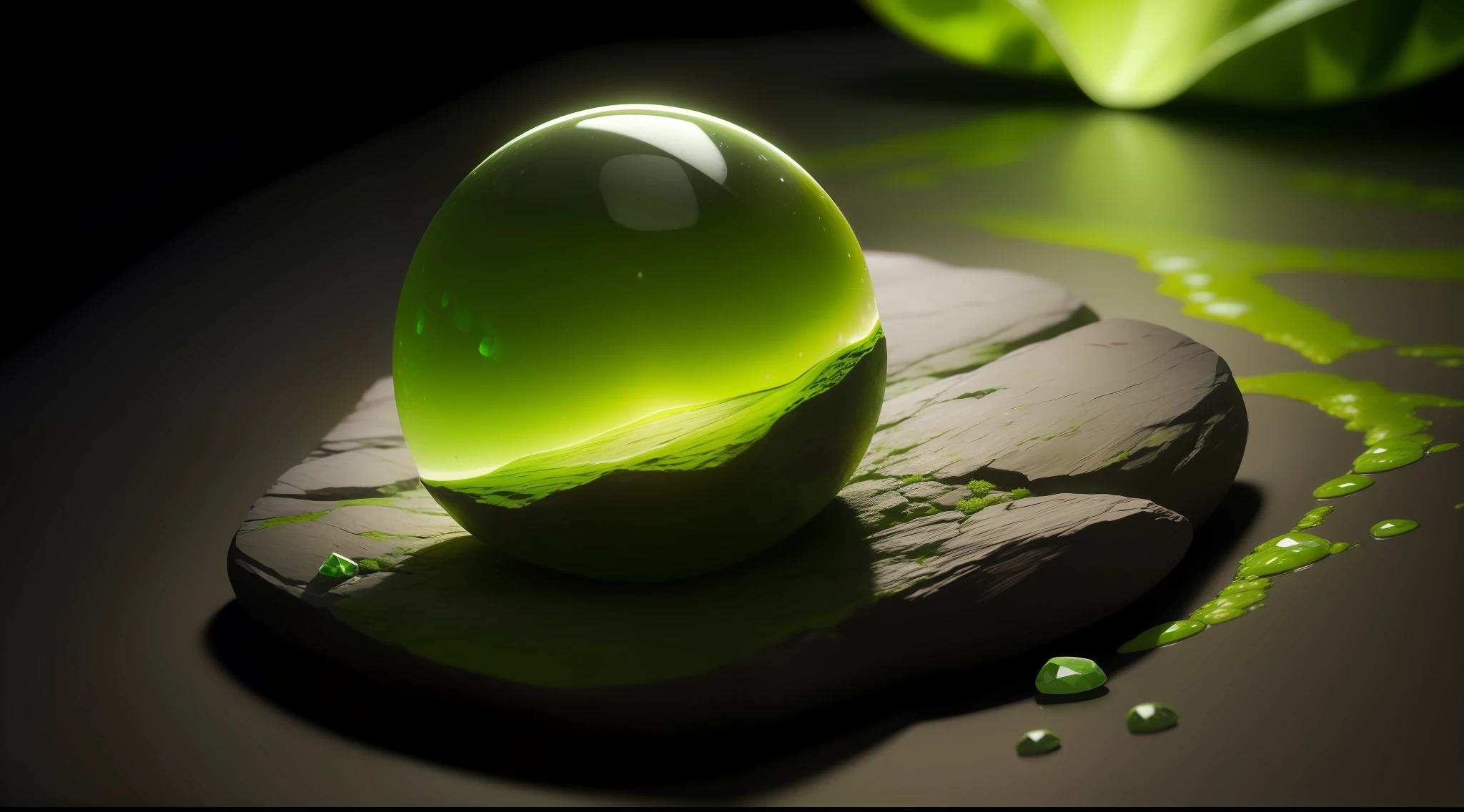 "a green acid background with a stone floating in the center ((lifelike lighting, Melhor qualidade, 8K))"
