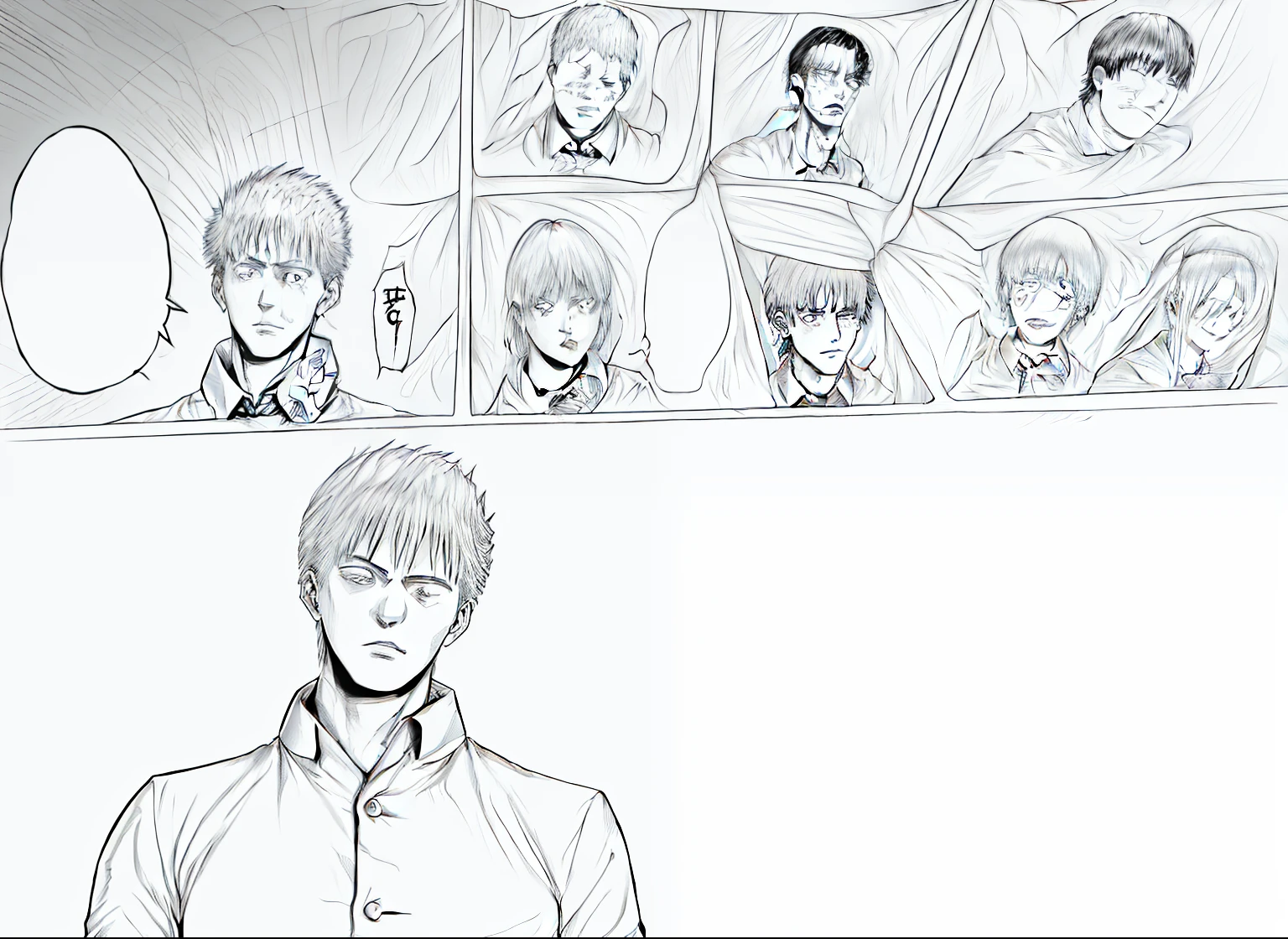 A comic strip,A man in a suit and a woman in a dress, black and white manga page, comic page, kentaro miura manga style, kentaro miura manga art style, comic page, jujutsu kaisen, manga scans, Manhwa Style, hajime no ippo manga inspired, ginko showing a new mushi