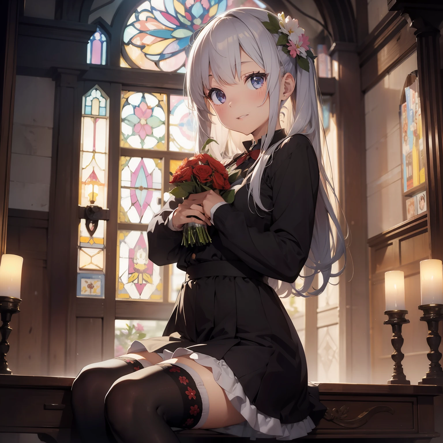 holding flower bouquet