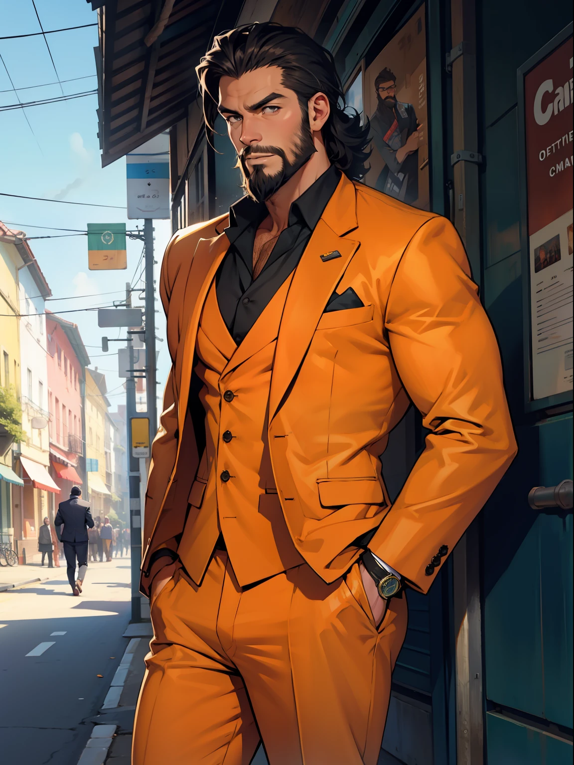 of a guy，Tang suit，Beard，In the daytime，