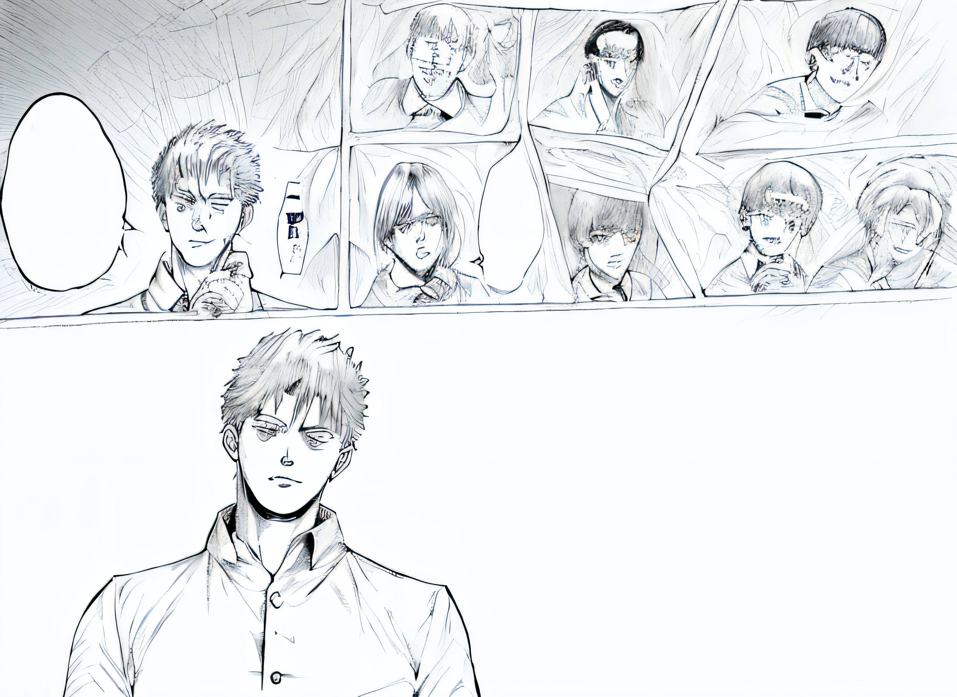 Anime characters are drawn in manga,There was a man in a suit, kentaro miura manga art style, Manhwa Style, author:Middle Bokuhn, page from initial d manga, colored sketch anime manga panel, colored manga panel, kentaro miura manga style, ginko showing a new mushi, pencil and ink manga, baki style