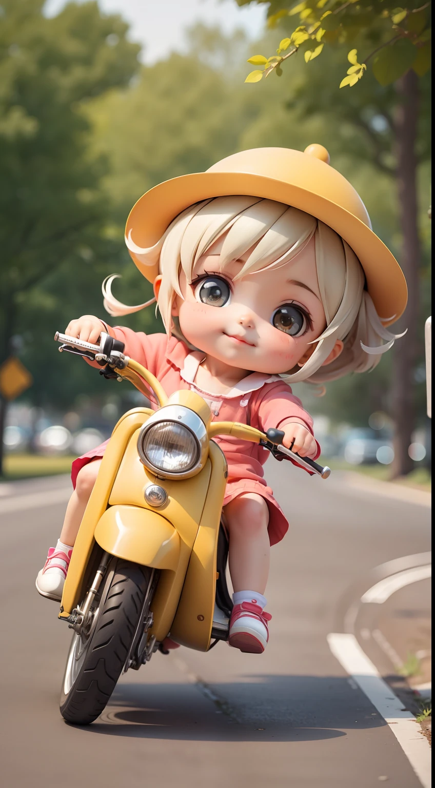 Cute little girl s,Happy,Pedaling on a scooter,Glide on the road