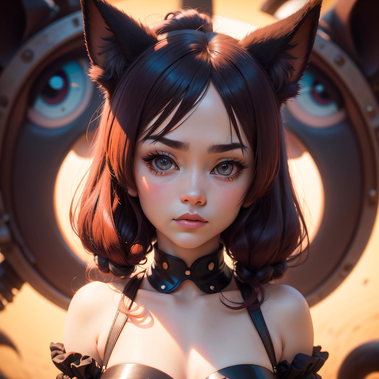 hair bobbles, wince, solid circle eyes, fake animal ears, drop shadow, anaglyph, stereogram, tachi-e, pov, atmospheric perspective, Surrealism, 8k, ccurate, best quality