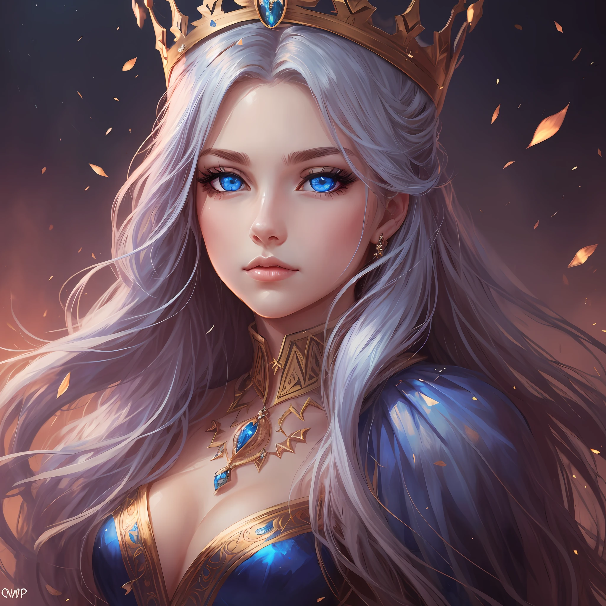 wlop, blue eyes, crown, female, queen --auto --s2