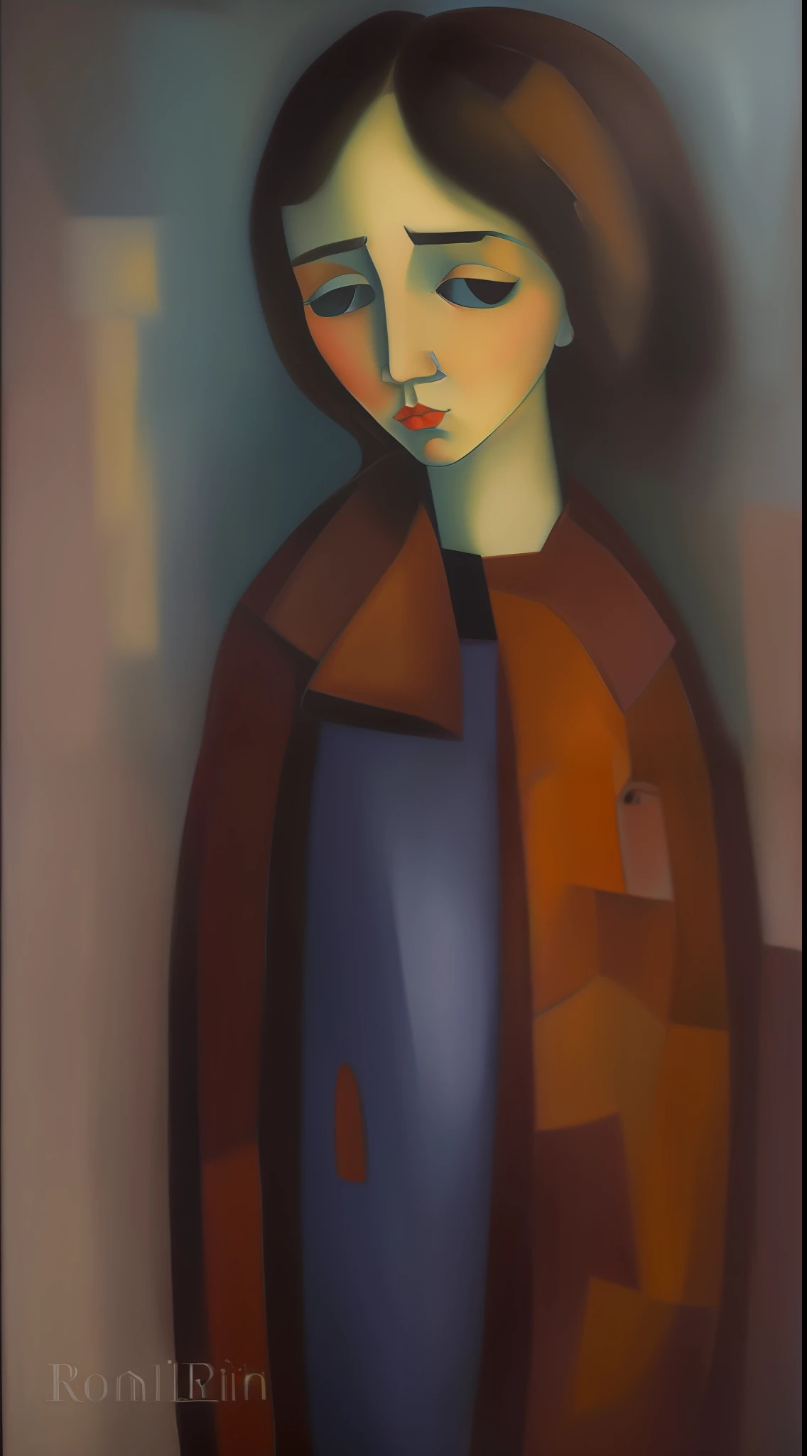 Melancholic girl portrait,Oil painting in Modigliani style