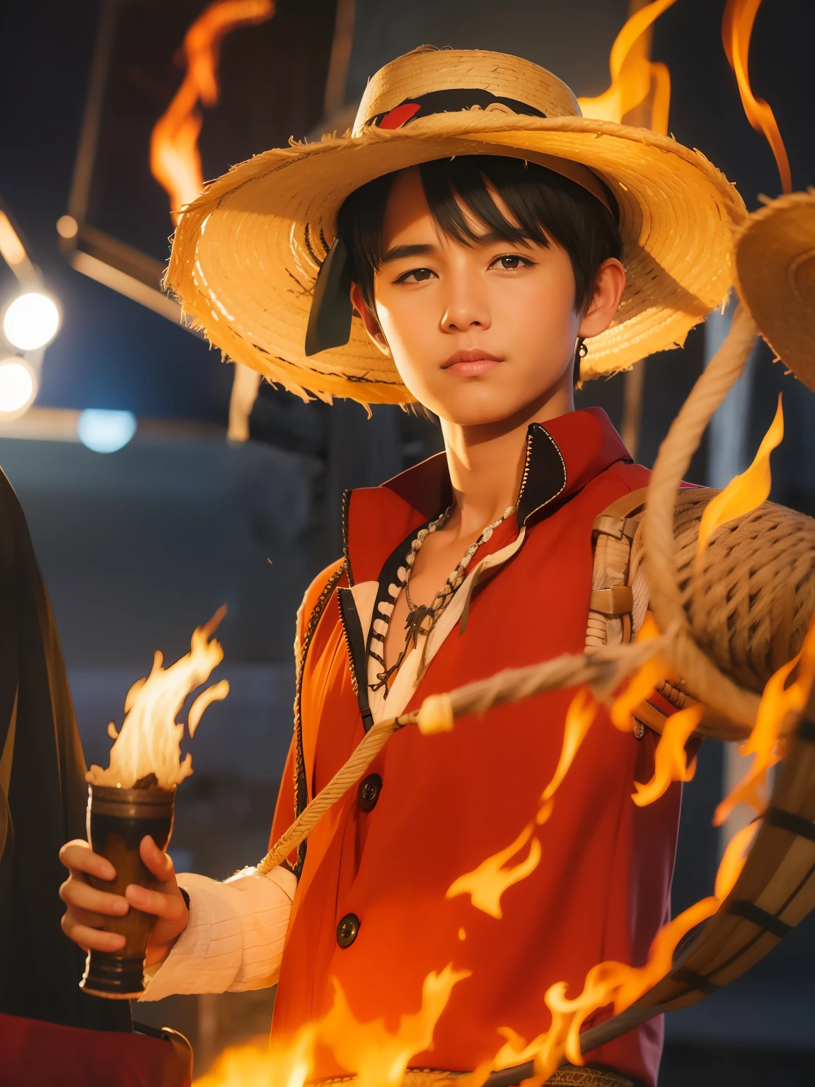 boy, short hair, blackair, straw hat, pirates, fair, realistic, ultra detail, 700mm lens