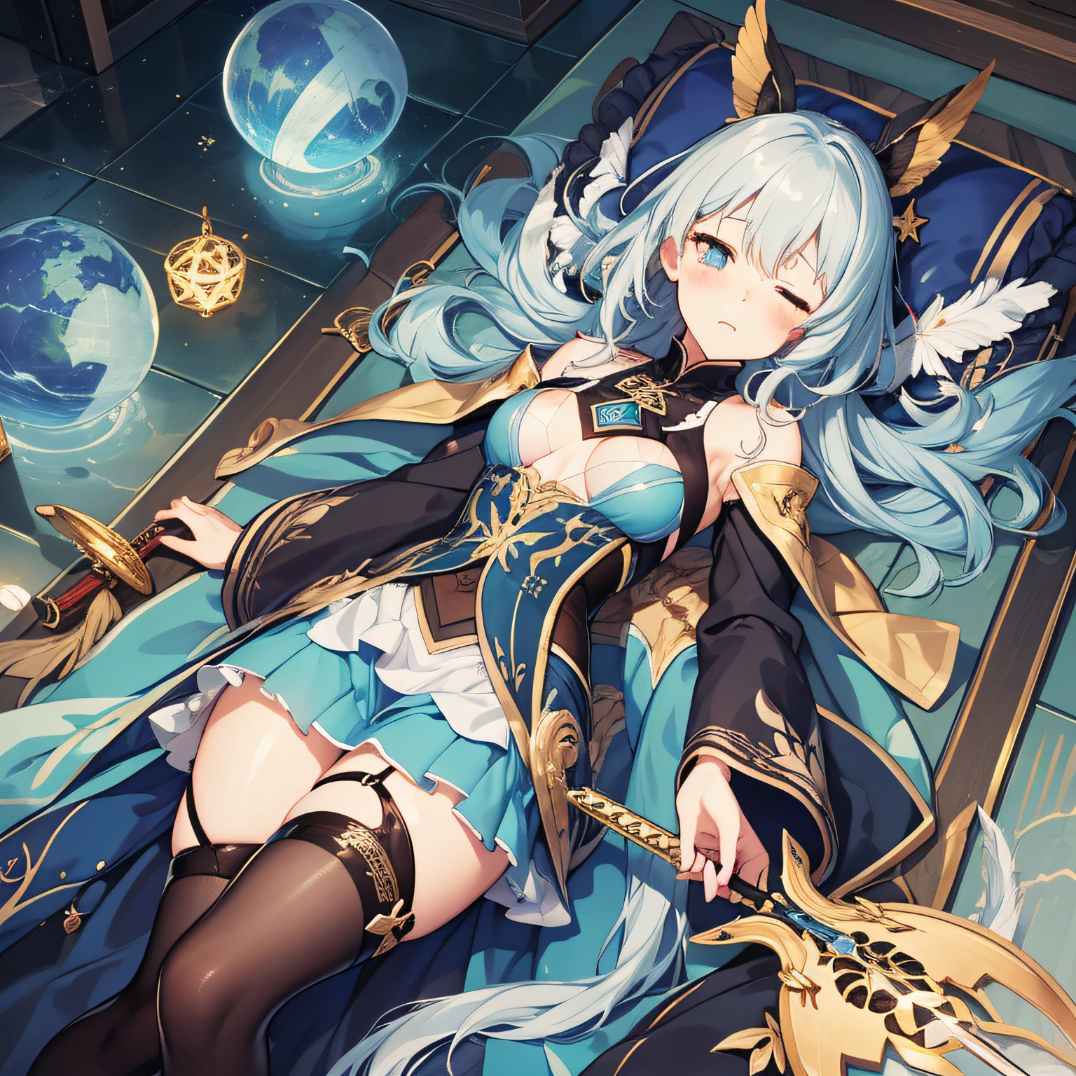 World of Swords and Magic。nordic。outside of house。feathered。undergarment。eye glass。a miniskirt。Sleeping face down。sticking out the buttocks。from the rear。