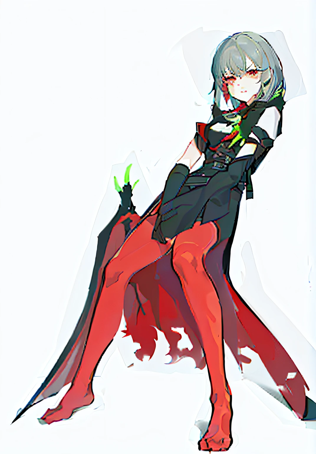 Anime characters dressed in red and black clothes sitting on a white surface, attractive matoi ryuko, ryuko matoi, zerochan art, Kill Pull Kill illustration, badass posture, gapmoe yandere grimdark, by Kamagurka, with cape, half invoker half megumin, Villain pose, full bodyesbian!, zerochan, full-body xianxia