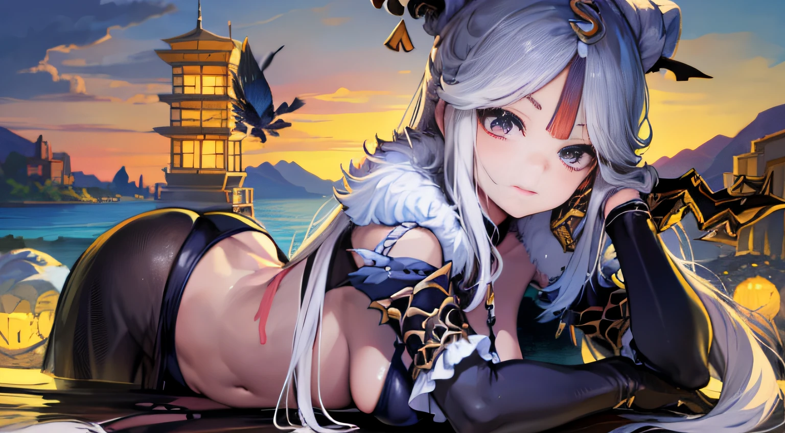 (NSTDA.:1.2), (10, beste-Qualit, master-piece: 1.4), ultra-high resolution, (lifelike, photorealistic portrait: 1.48), 30 years old, Cute Girl, (See through the microcolor bikini beetle:1.11), Famous Japanese actors, G Cup Big Breasts, (hair over one eye:1.3), Blue Eyes, Head tilt, cowboy shot, from the side, looking at the audience, expressionless, Beautiful lake, Zeiss 150mm F/ 2.8 Hasselblad, Whole body, foot, Ultra-Wide Angle