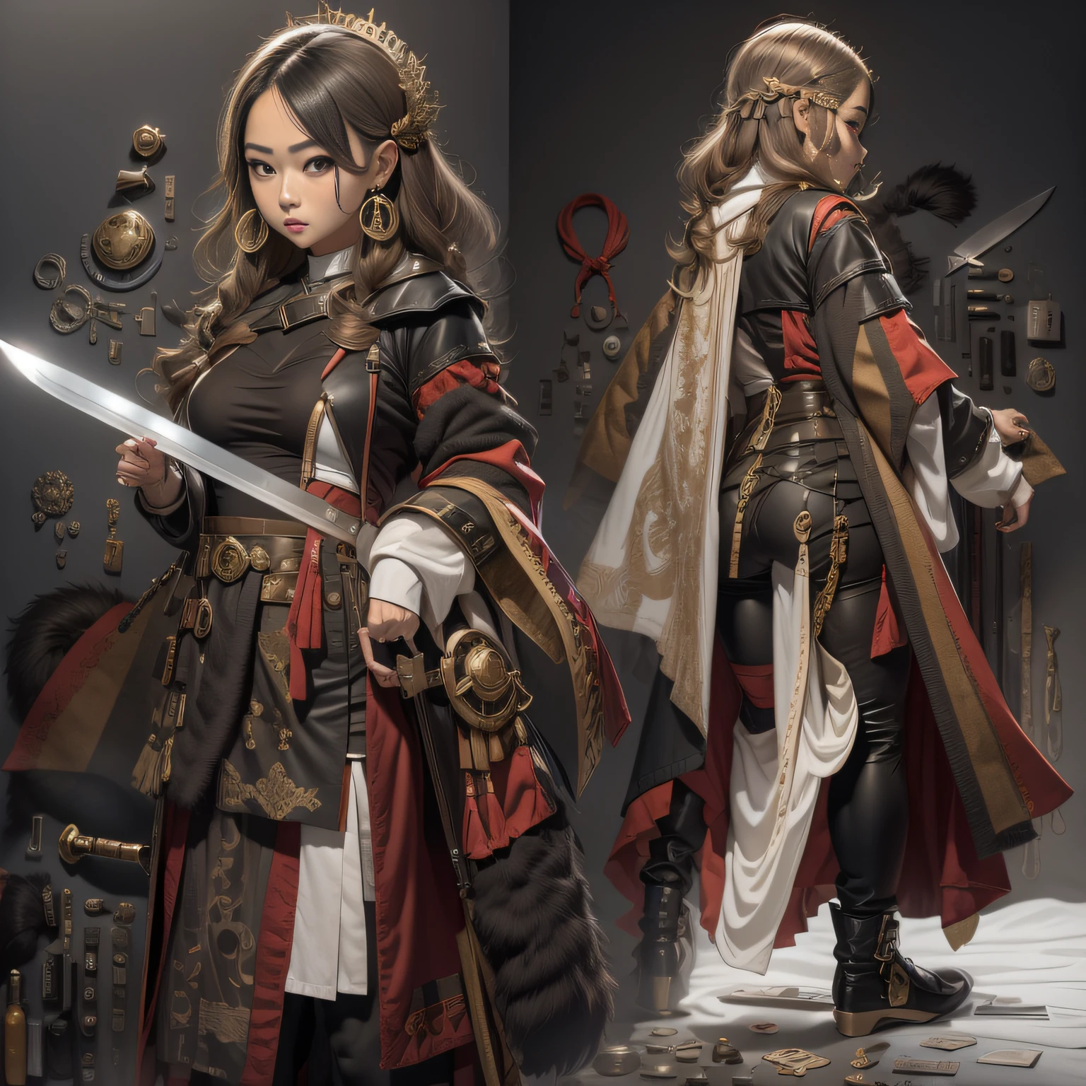 3 d model,Caramel macchiato, arma, The sword, halter, holdingweapon, 32K, Linen cloak, Top quality, Masterpiece:Faust,,1 child, long whitr hair, clouds, On your stomach, (tmasterpiece,k hd,hyper HD,16k),clutching a sword, buliding, Reflectors, bloods, Eastern Asia, Weapon focus, Skysky, brunette color hair, knifes, trouser, firey, banya, The clothes ar, bandagens, sword sheath, Masks, 独奏,