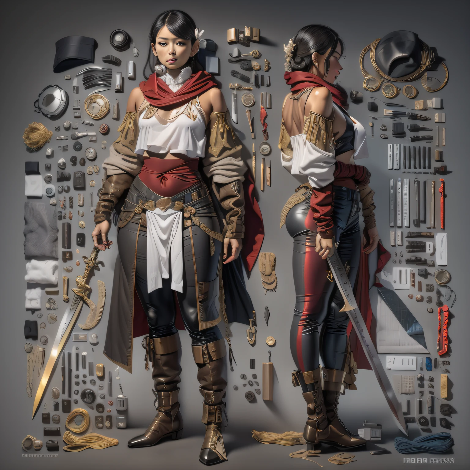 3 d model，Caramel macchiato， arma， The sword， halter， holdingweapon， 32K, Linen cloak, Top quality, Masterpiece:Faust，,1 child， long whitr hair， ​​clouds， On your stomach， （tmasterpiece，k hd，hyper HD，16k）,clutching a sword， buliding， Reflectors， bloods， Eastern Asia， Weapon focus， Skysky， brunette color hair， knifes， trouser， firey，  banya， The clothes ar， bandagens， sword sheath， Masks， 独奏，