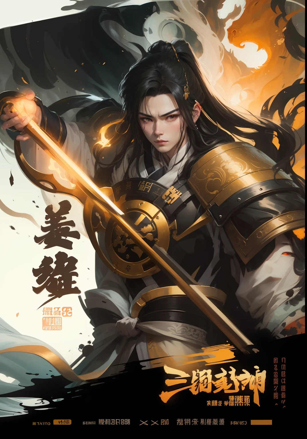 long whitr hair,mtu,Cold man,Anime man dressed in black, by Yang J, Alice X. zhang, Beautiful character painting, flowing hair and long robes, A beautiful artwork illustration, G Liulian art style, , Palace , A man in Hanfu, Rossdraws digital painting, Fanart Meilleure ArtStation, inspired by Ju Lian,inspired by Wu Daozi,looks into camera,Fierce man,Yellow people,Black color hair