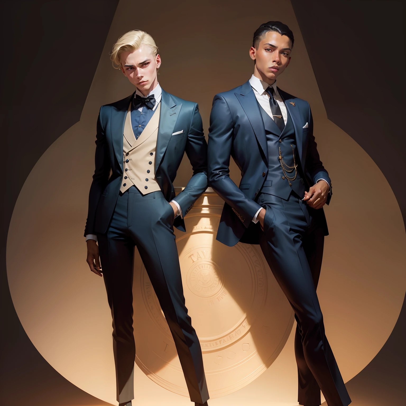 there is a man wearing a suit, inspired by Frank Xavier Leyendecker, in style of tyler mitchell, inspired by J. C. Leyendecker, inspired by J.C. Leyendecker, inspired by Thomas Blackshear, inspired by Vincent Lefevre, inspired by Richard Rockwell, by Wayne England, album art