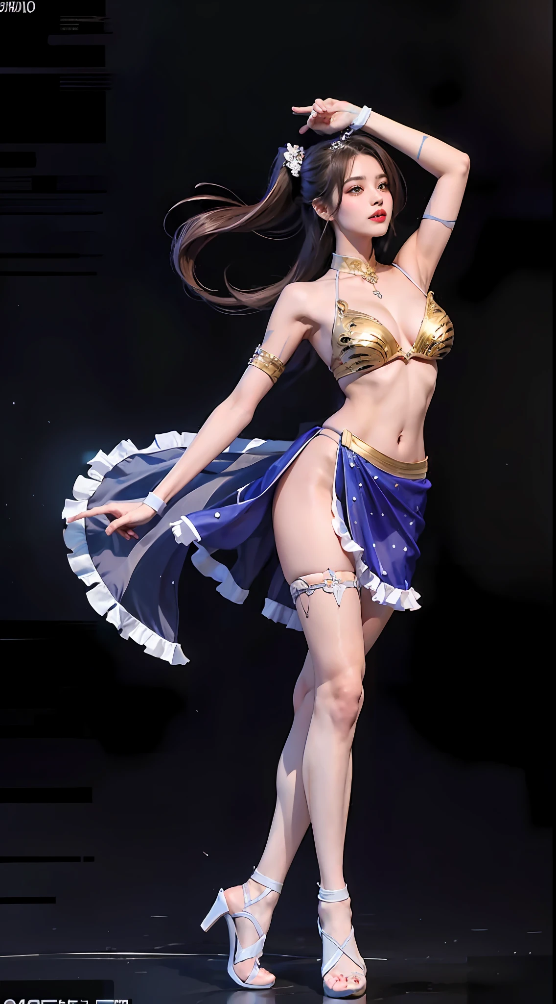A versatile Circe dancer begins the show。The image captures the ever-changing Circe dancer standing ethereally dancing in the water,This water is her stage,The dance band of the Variety Circe dancer has many dance movements that use the waist span and chest and abdomen as body language,And blend into the ambience,Sensory stimulation is intense。The components of the super-sexy body with obvious sexual characteristics of the Circe dancer are as follows,K cup teardrop-shaped giant tit chest,Kaziran's huge neon gemstone eyes,Delicate and tall,Seductive little red lips,Slender neck,Smooth shoulders and beauty collarbone,Slender and fair slender hands,Beautiful hands that are ergonomic and physiologically normal,The torso without a trace of fat has sexy and seductive lines,Sexy funnel-shaped thin waist,a toned abdomen,Delicate butterfly cross,Petite peach-shaped sexy buttocks,A pair of super slender and rounded beautiful legs,The white, thin feet are dressed in skyscraper heels and show their toes,Colorful hair,Halo crown,Beautiful tattoos,Stylish ornaments are worn on the hands, feet and waist,Surrounded by glow and neon lights, tattoos and jewelry make her body sparkle with enchanting colourful brilliance。Use midjourney's advanced brush tools and color palettes, as well as tools such as texture packs and model packs, to give complex textures to the facial features, skin, and outfits of the versatile Circe dancers,And take care of exquisite stylish and elegant details,Add a fun element,Make the picture look more coordinated,And add realism。The ever-changing Circe dancers are surrounded by beautiful and spectacular scenery, the starry river, the brilliant aurora, the bright moon of meteors, and the clear sky after the storm,The distant mountains and snowtops under the sky are filled with blue sea ice and falling cherry blossoms at your feet,and boats full of neon around the show, away from the hustle and bustle,These fantastic views,Paired with Star Wars,lord of the ring,