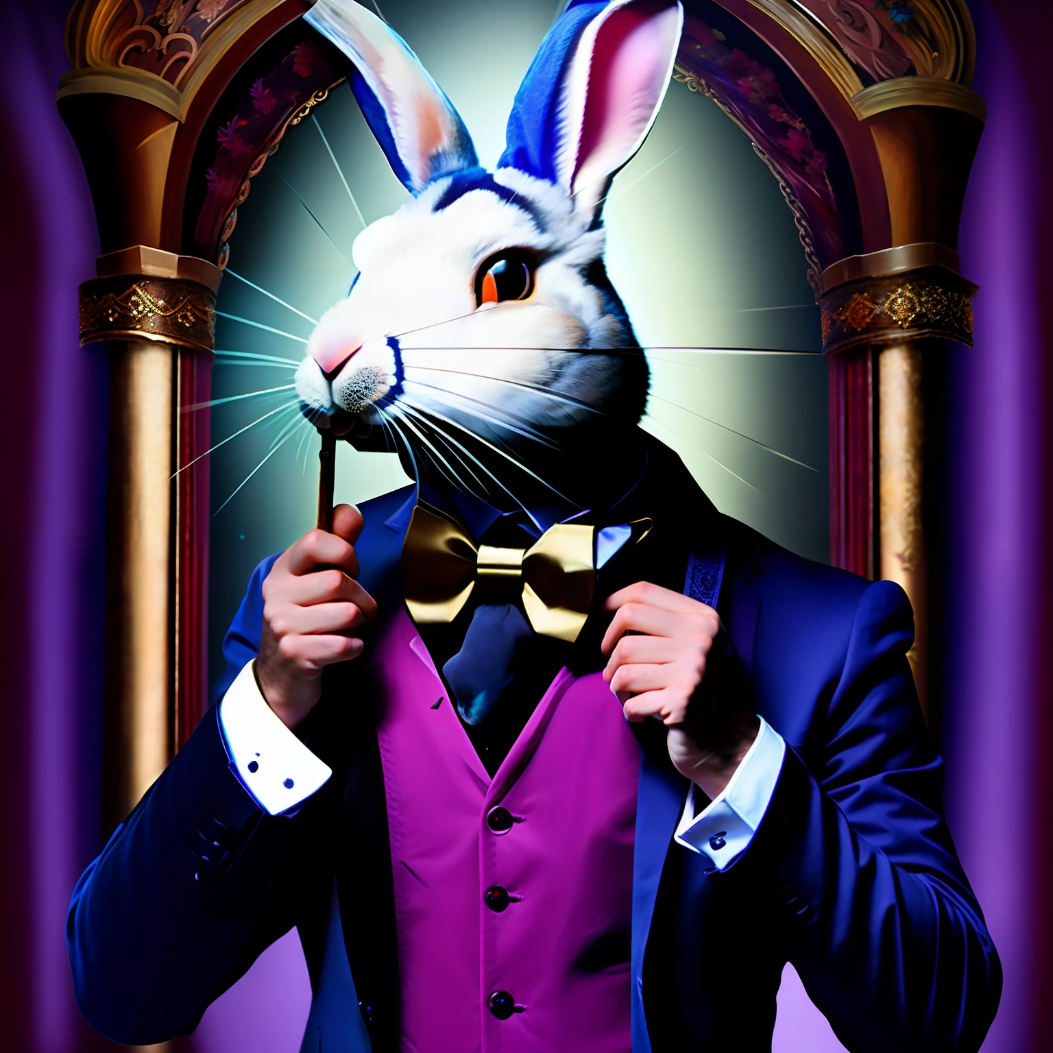 Man with rabbit head, Magia, em um palco