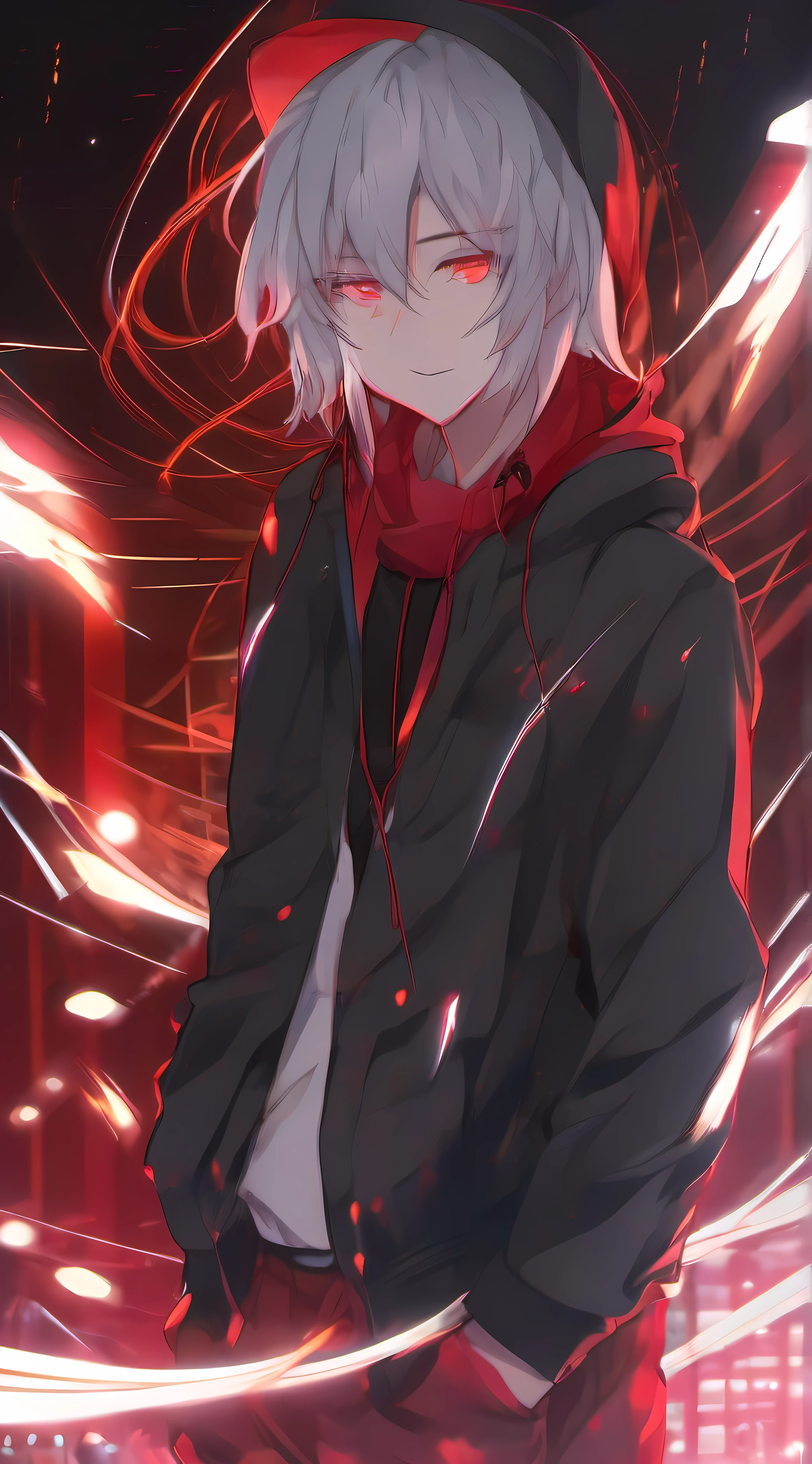 anime boy with red eyes in a hoodedie, epic anime style, his eyes are red and glowing, anime boy, with glowing red eyes, with red glowing eyes, male anime style, anime style 8 k, his eyes glowing red, red-eyed, red - eyed, red-eyes, stunning anime face portrait, with red eyes, bright red eyes