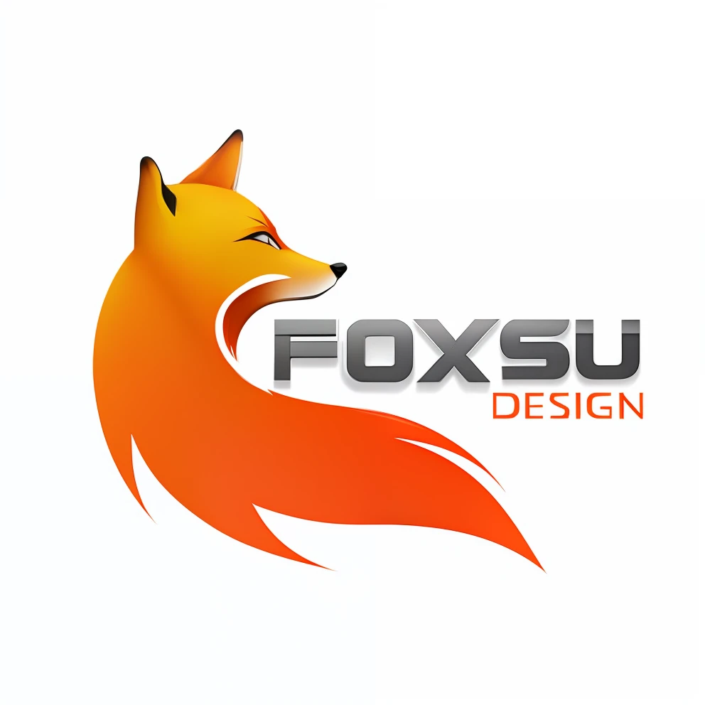 design de logotipo de design foxsu, raposa nobushi, design de logotipo, design de conceito de logotipo, stylised fox - like appearance, estilo de logotipo vetorizado, design de logotipo profissional, FBX, por Josetsu, design de logotipo, Logotipo de forma 3D, Directed by: Alexandre Fedosav, graphic logo design, Criado no Adobe Illustrator, design deslumbrante, fundo alaranjado.