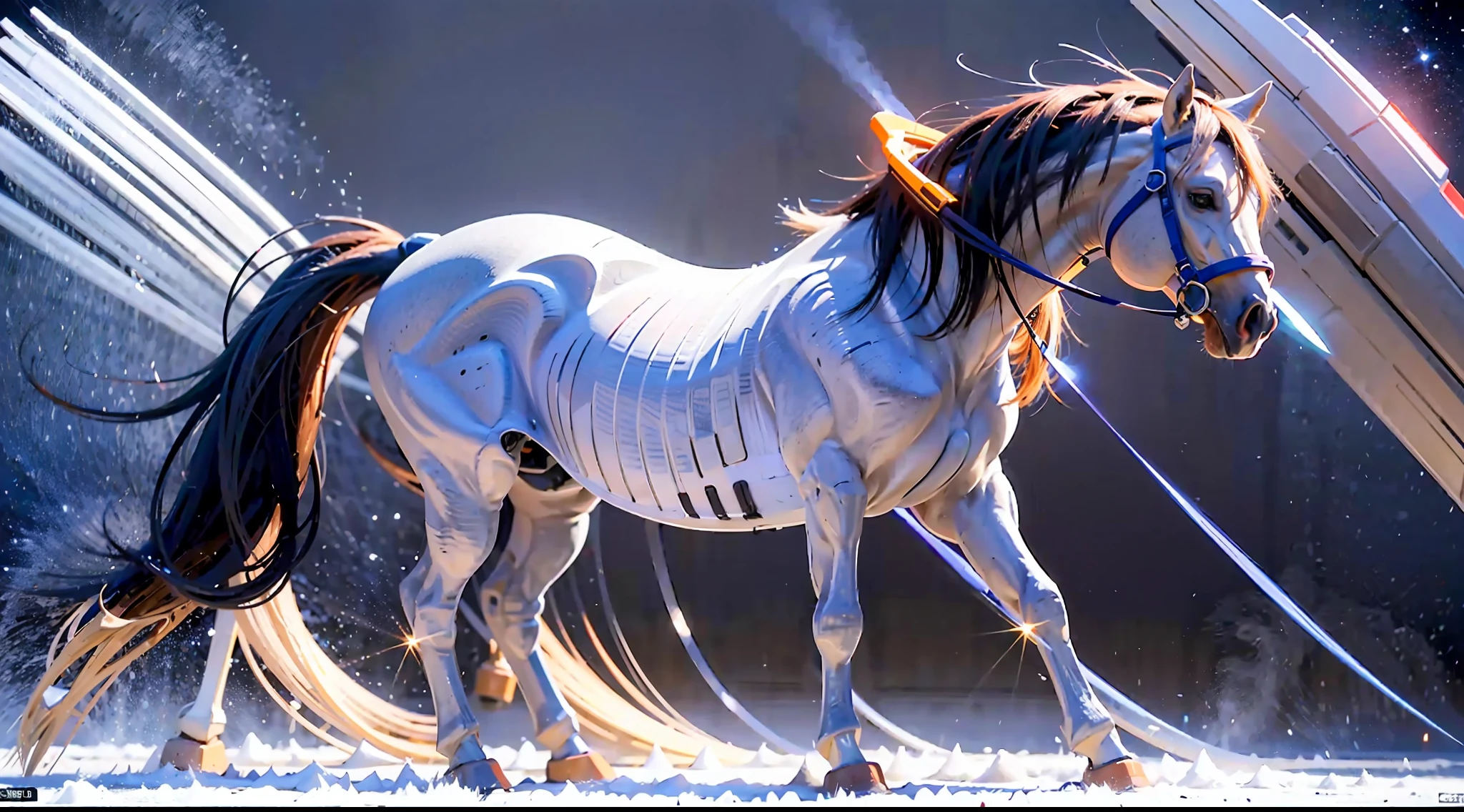 A female centaur,She is famous in the multiverse,She is both a female centaur, half human, half horse, half horse,It is also a female Yingzhao,Her image blends,The head, neck and shoulders of the horse are transformed into beautiful female humans, females, half-centaurs, half-horses, half-humans, half-humans, and human human upper bodies,and a chimera of a female half-horse with a beauty in the female body of the horse's belly,It's like a female human wearing a half-horse-like costume and making a seamless chimera,This chimerization is based on powerful futuristic technology。The ultra-wide-angle lens captures the image of her sleek and ethereal wings charging and leaping on the ionosphere。Her front half is a tall, sexy body with obvious feminine characteristics,Has K cup teardrop-shaped giant tit chest,Small man-waisted butterflies span long legs,The half-horse of the back half of the body is embedded in the front half of the body at the hip position,The horse-shaped half-horse torso form of the back half of the body is completely female and humanized,From the upper end of the sternum, the sexy bent dog style shape of the chest cavity embedded in the lower back position of the beauty body is placed transversely,Then there are the sexy beauty's horizontal waist and abdomen and straight hips,Her entire body has been completely feminized,Includes the half-horse part of the hind body,Mechanized armor covers the knee-shaped anti-joints and feet,And these parts are highly anthropomorphic,This gives her legs a graceful and slender line,She has four slender legs like a supermodel,Under the legs are skinny white feet dressed in Skyscraper Heels,Use Midjourney's advanced stroke tools and color palettes, as well as texture packs, model packs, and texture tools,Concentration,Femaleize all parts of her original equine physiologic appearance,And give these parts an ergonomic appearance,Finely treat the details of tight connections on the structure of the chest, abdominal cavity a