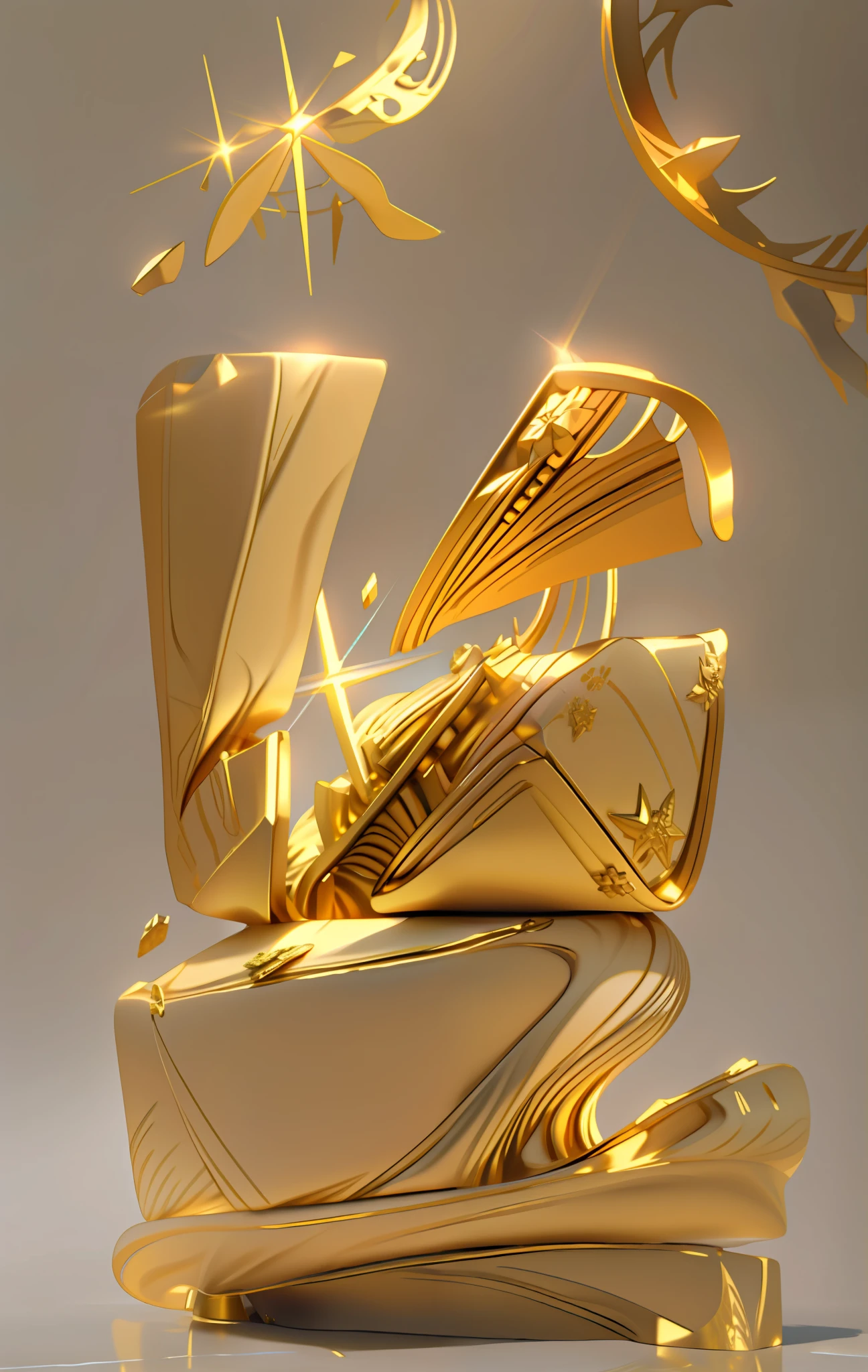 seabed, Ice, gold, Type art, 3D highly stylized, unreal engine 5 render, Atmospheric, crepuscular ray, Lvivoli gold jewelry, Best quality, 4K