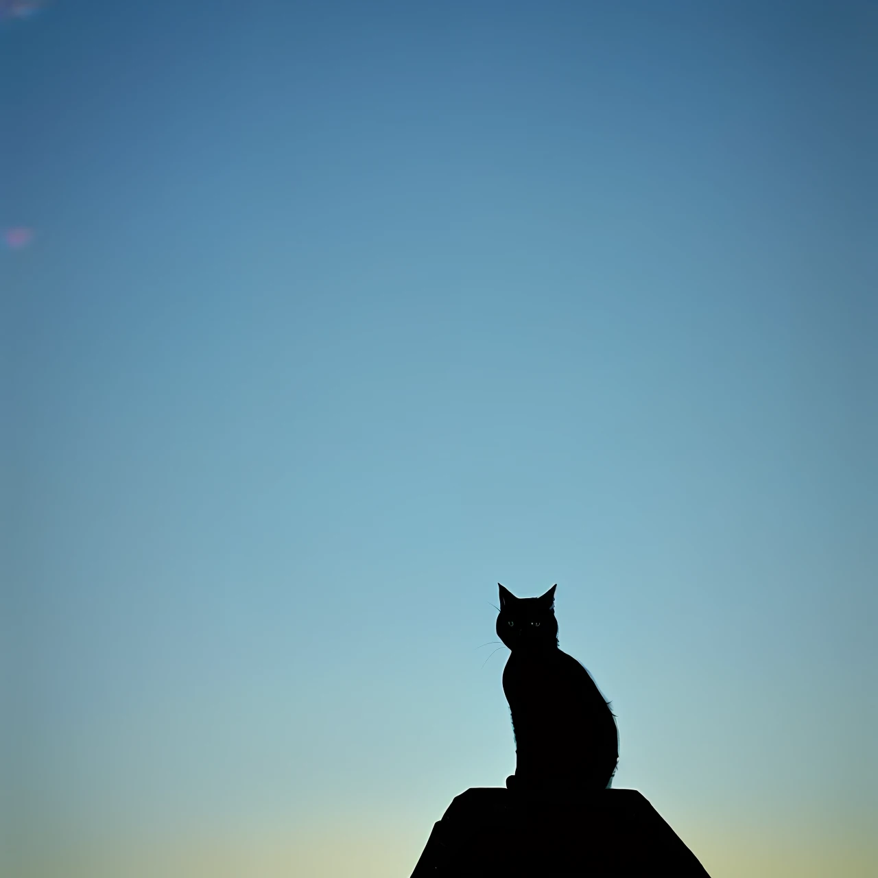Silhouette of a lonely cat under a two-dimensional blue sky