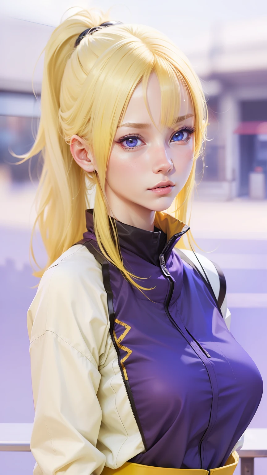 1girl, yamanaka ino, yellow hair, blue eyes, clothes purple, realistic, ultra detail