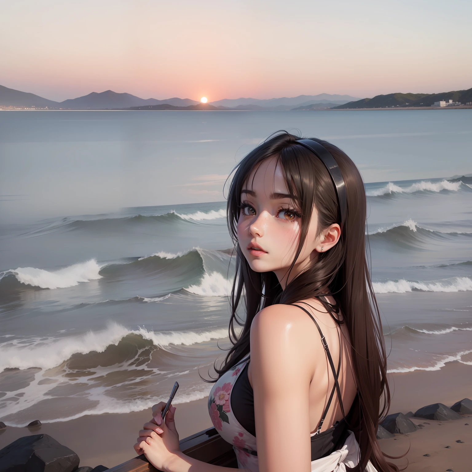 Anime girl delicate facial features sexy clothes