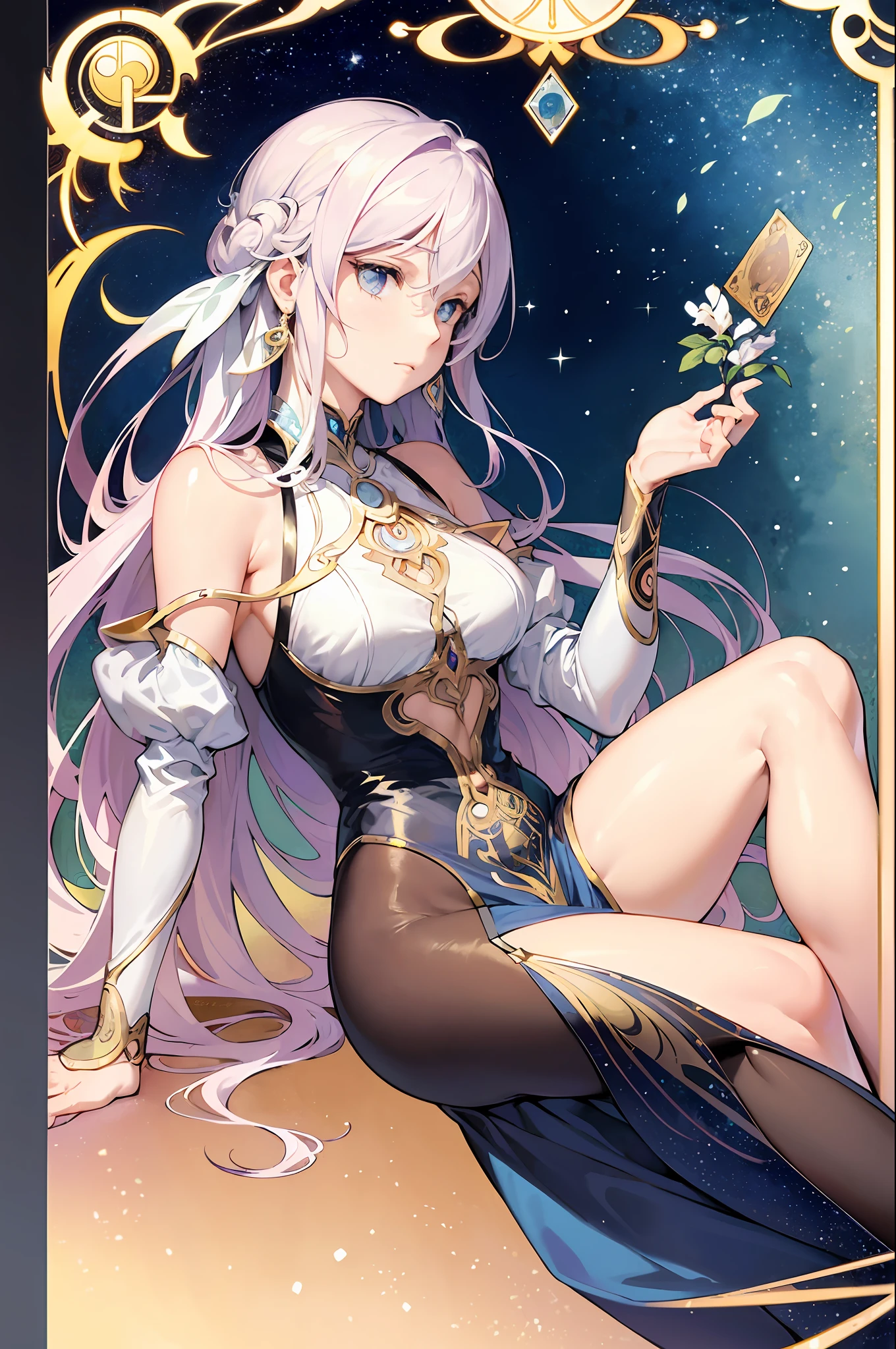 The personification of opal、adult lady、Frame Australia、Decorative panel、abstract art、By Alphonse Mucha (masterpiece、top-quality、hight resolution: 1.4)、More about realism、intricate-detail、4K、color splashes、line-drawing、Fibonacci、Tarot Cards