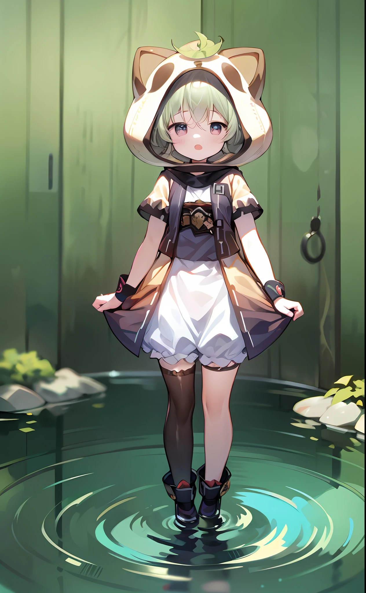 best qualtiy，（kawaii：1.1），（adolable），（A high resolution：1.2），cute female child，standing on water