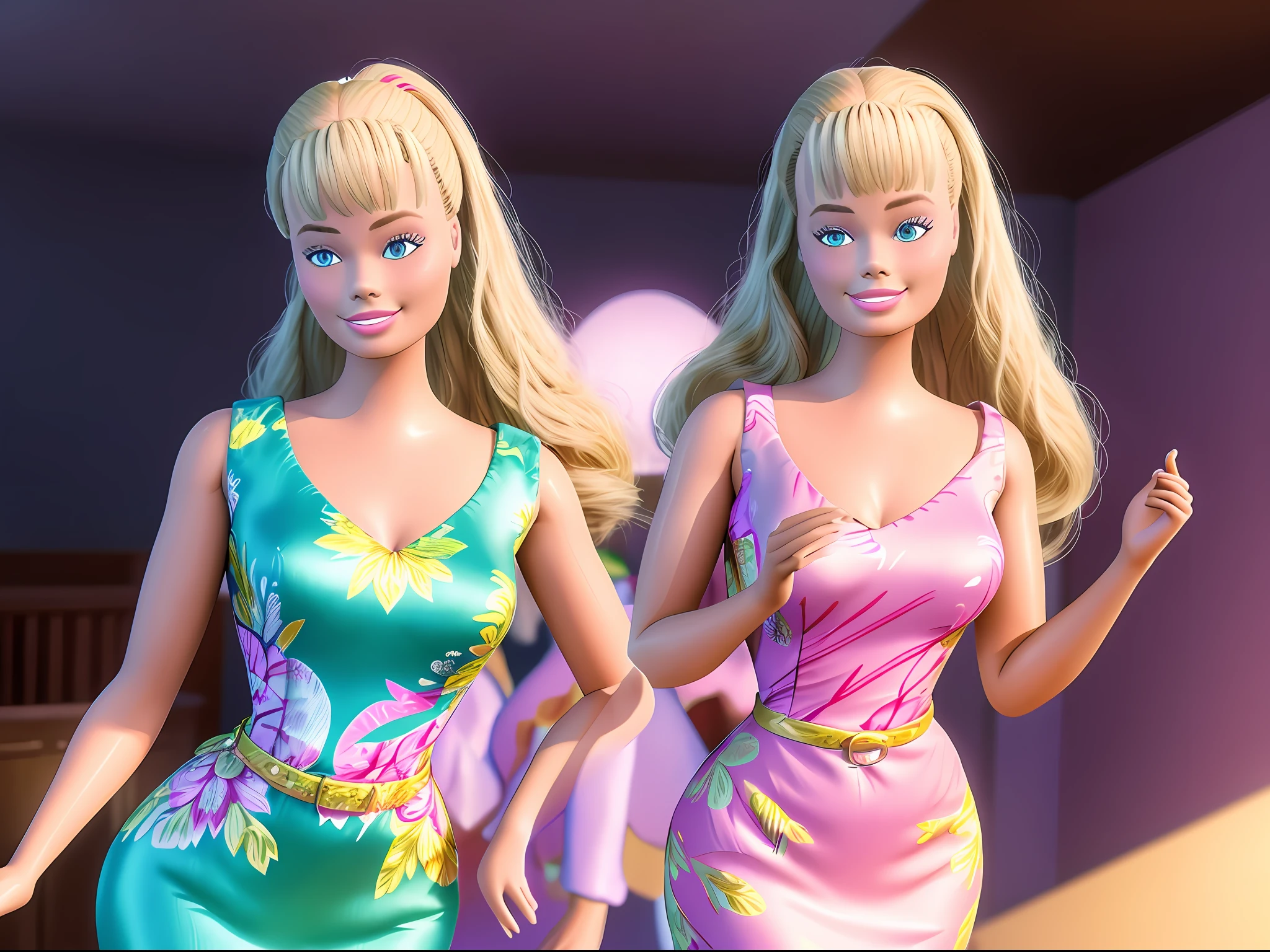 (masterpiece, best quality), highres, (8k, RAW photo, highest quality), (Margot Robbie como Barbie), (Margot Robbie face:1.2), Margot Robbie, (blonde hair) , ultra-realistic, 3d, centered, (TS_Barbie), mid shot, (full body:1.2), a cartoon girl in PINK dress in the style of pixar, (perfect lighting and composition:1),soft lighting, (high detail, 8K resolution:1), hdr:0.7, detailed face, perfect, (dynamic), pose, (high quality:1.2), plastic skin, ((shiny:1.3)), smile, (depth of field:0.8), 50mm, film grain:0.7, fujifilmXT3, focus face, (sad:1.2), looking at viewer, detailed eyes, detailed face, floating particles, beautiful, light makeup, lipstick, (thick waist and thighs:0.6), amazing composition