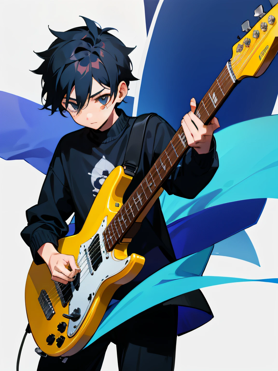Boy playing guitar ,head to toe,As long as the character does not have a background