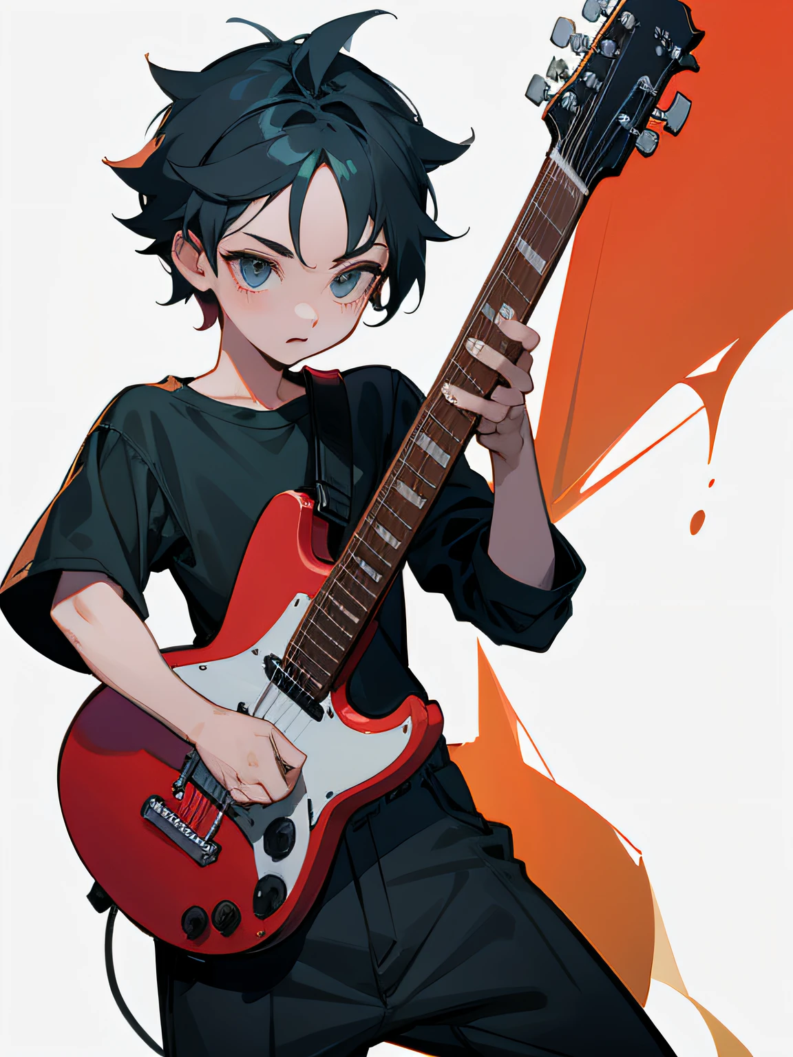 Boy playing guitar ，head to toe，As long as the character does not have a background