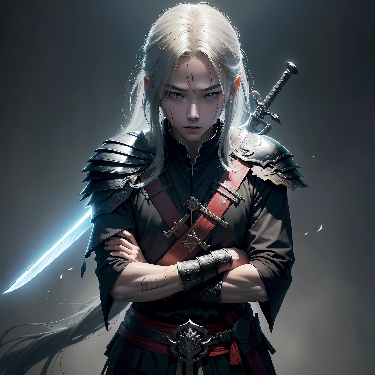 arafed image of a man with a sword and armor, she is holding a sword, Stunning character art, epic exquisite character art, holding a sword on her shoulder, Epic fantasy digital art style, 2. 5 D CGI anime fantasy artwork, dark fantasy style art, Epic fantasy art style, fantasy concept art portrait, Epic fantasy character art, 4K fantasy art