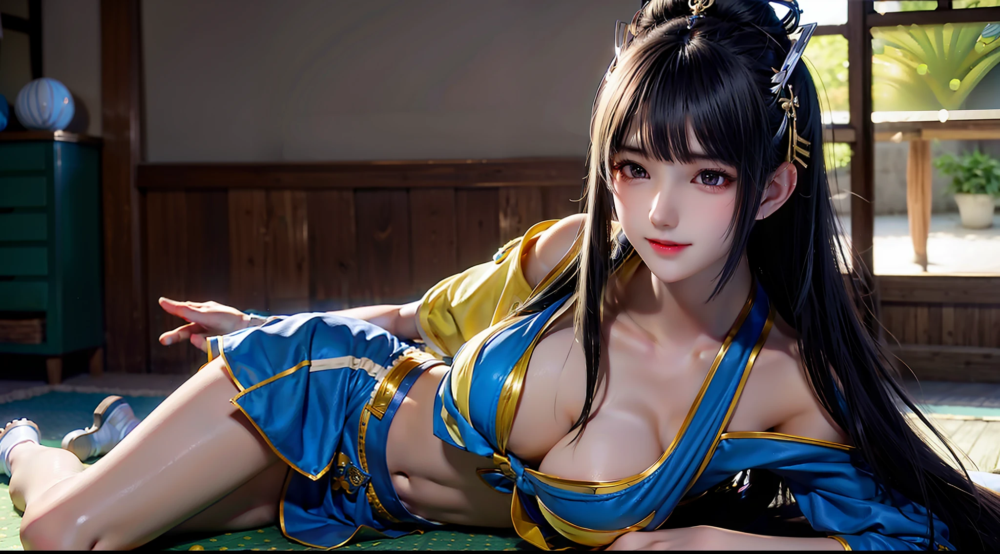 SakuraNS,teens girl,ellegance,Static,blue hair,Yellow pupils,long whitr hair,stocklings,huge tit,tennis ball