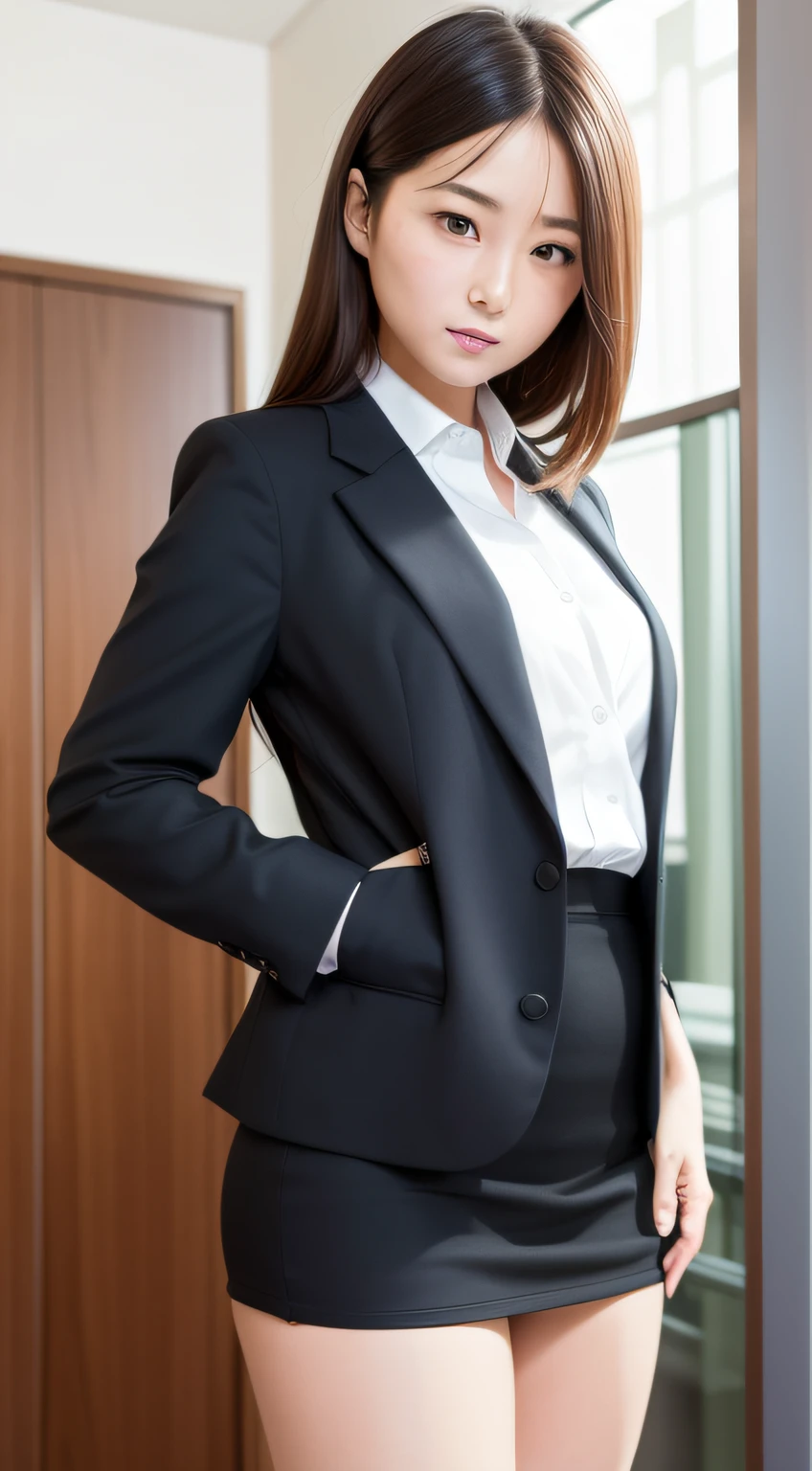 top-quality、masterpiece、ultra res、cute girl face、Office Lady、wears a suit、full bodyesbian、Famous actresses of Japan、very beautif、A sexy