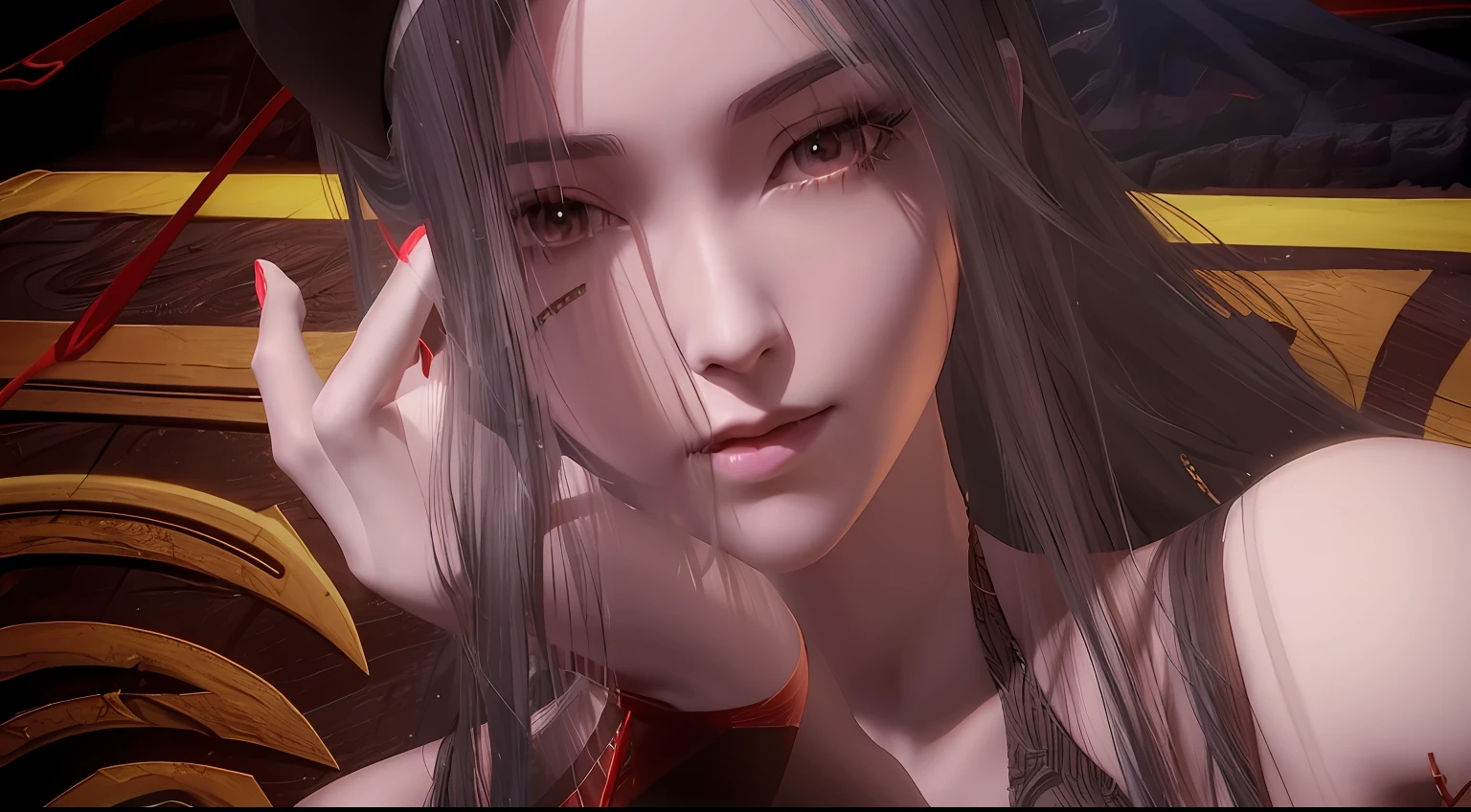 One has long hair，Woman holding bottle in hat, trending on cgstation, 3 d anime realistic, cinematic goddess close shot, Game CG, trending at cgstation, Art germ ; 3d unreal engine, ff Tifa, Tifa Lockhart with white hair, Blade and soul, Smooth anime CG art, photorealistic anime girl rendering, shadowbringers cinematic