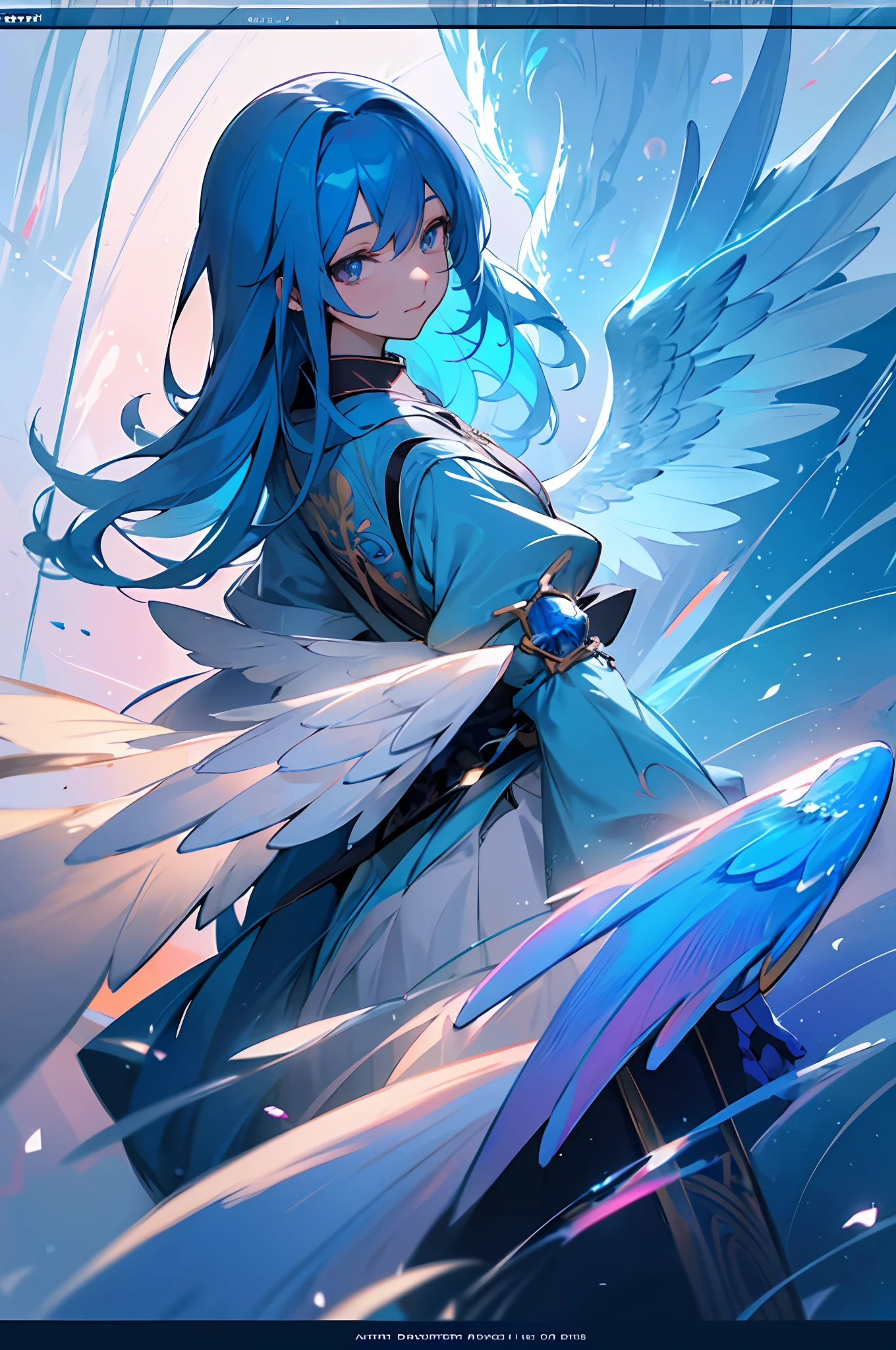 Drawing of a woman with blue hair and angel wings, Detailed painting by Yu Mei, Pixiv Contest Winner, Fantasy Art, beautiful anime artwork, detailed anime art, beautiful anime art, Detailed Digital Anime Art, Detailed key anime art, Trending on ArtStation pixiv, beautiful fantasy anime, Detailed anime artwork, clean detailed anime art, digital art on pixiv