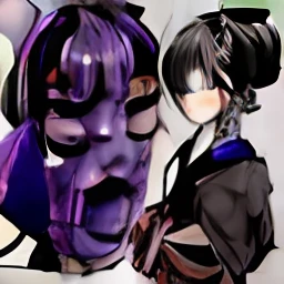 Woman with purple hair doing zazen。Wearing a white samurai uniform。