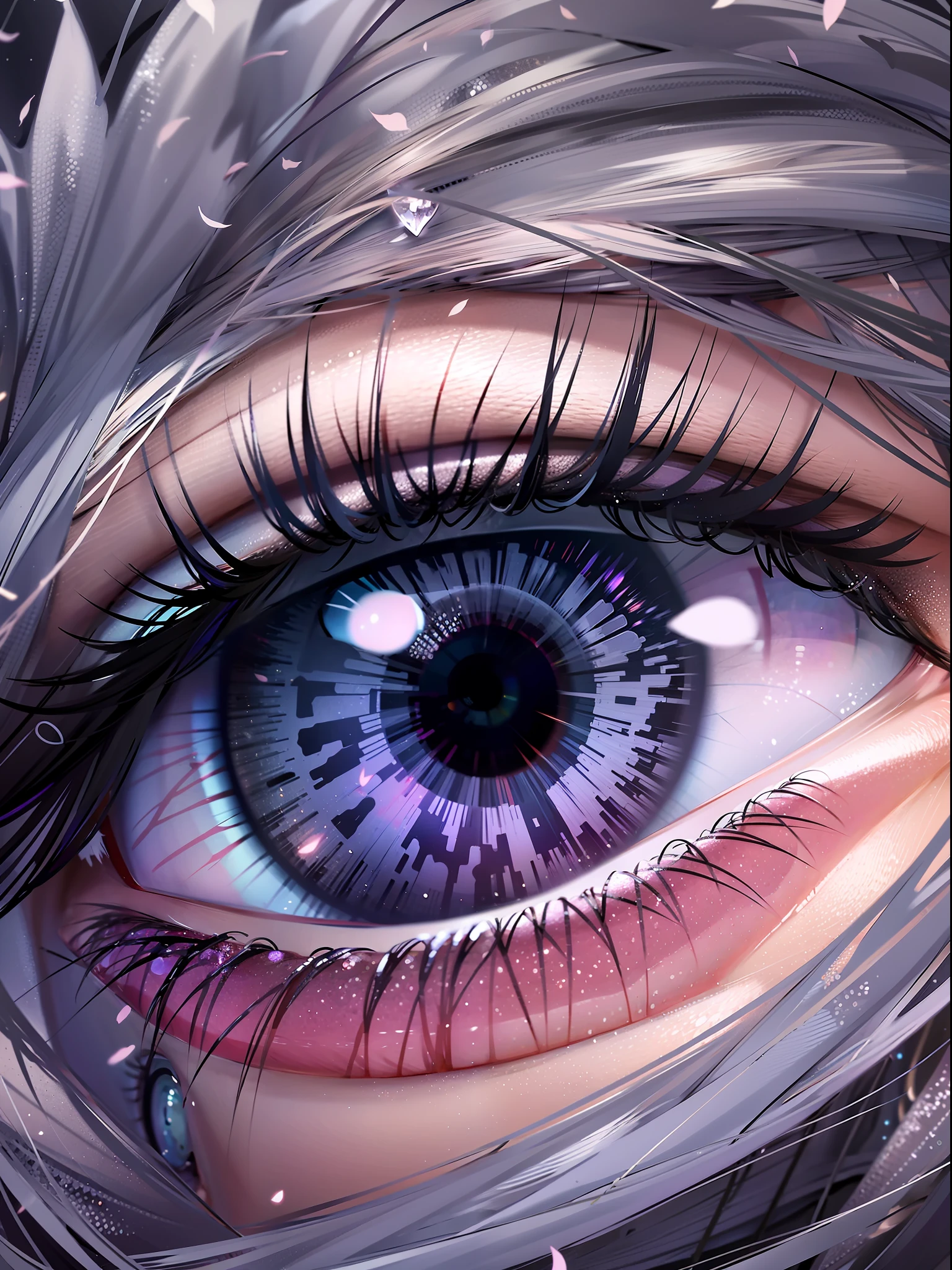 Purple pupils，Large eye details portrayed，glittery，high-quality wallpaper