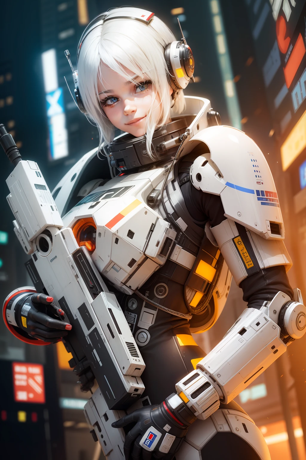Girl, realistic, human, google, smile, future, droid, white hair