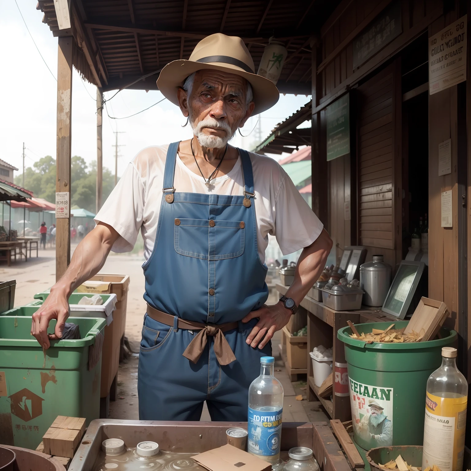 Wet market recycling famous tobacco and famous liquor Old man Posing recycling Morning