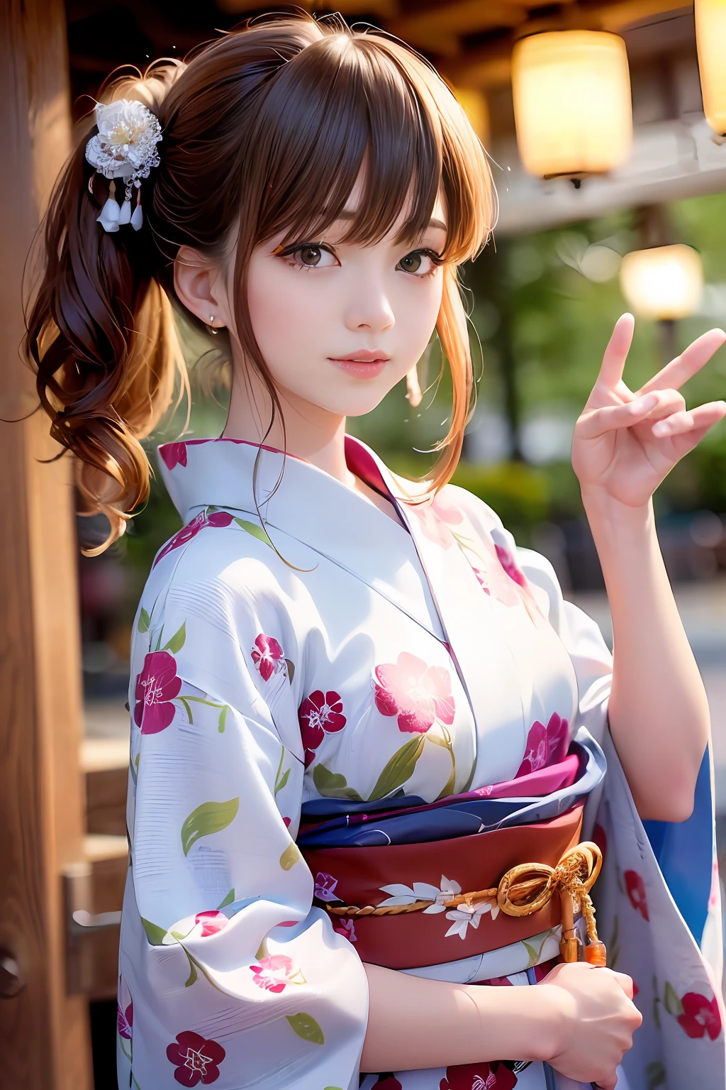 Upper body from the waist up、Are sleeping、nap、(Sleeping with your eyes closed)、(4In K、masterpiece、hight resolution、Realistic and beautiful light and shadow、One girl、Solo Focus、(top-quality)、(Hi-Res)、(extremely delicate and beautiful)、(Beautiful 8k face)、(Brown-eyed)、(I close my eyes while smiling.)、(独奏)、(Clear skin)、(Soft hair)、(hugetits)、(Plaid kimono, Red and blue floral yukata)、((Awa Odori Pose))、((Bokeh lantern light night background))、((speedo))、(reality)、thin and small nose、(red lipsticks)、(Reddening cheeks)、poneyTail、(Lustrous skin)、((Ukiyo-e style))、Ultra-thin eyebrows、Ultra high image quality、(Wearing maiko-style makeup)、skin whitening、long and beautiful lashes、Turning around in the style of a Kyoto magazine model、((s asleep))、Lustrous skin、(Red-dyed cheeks)