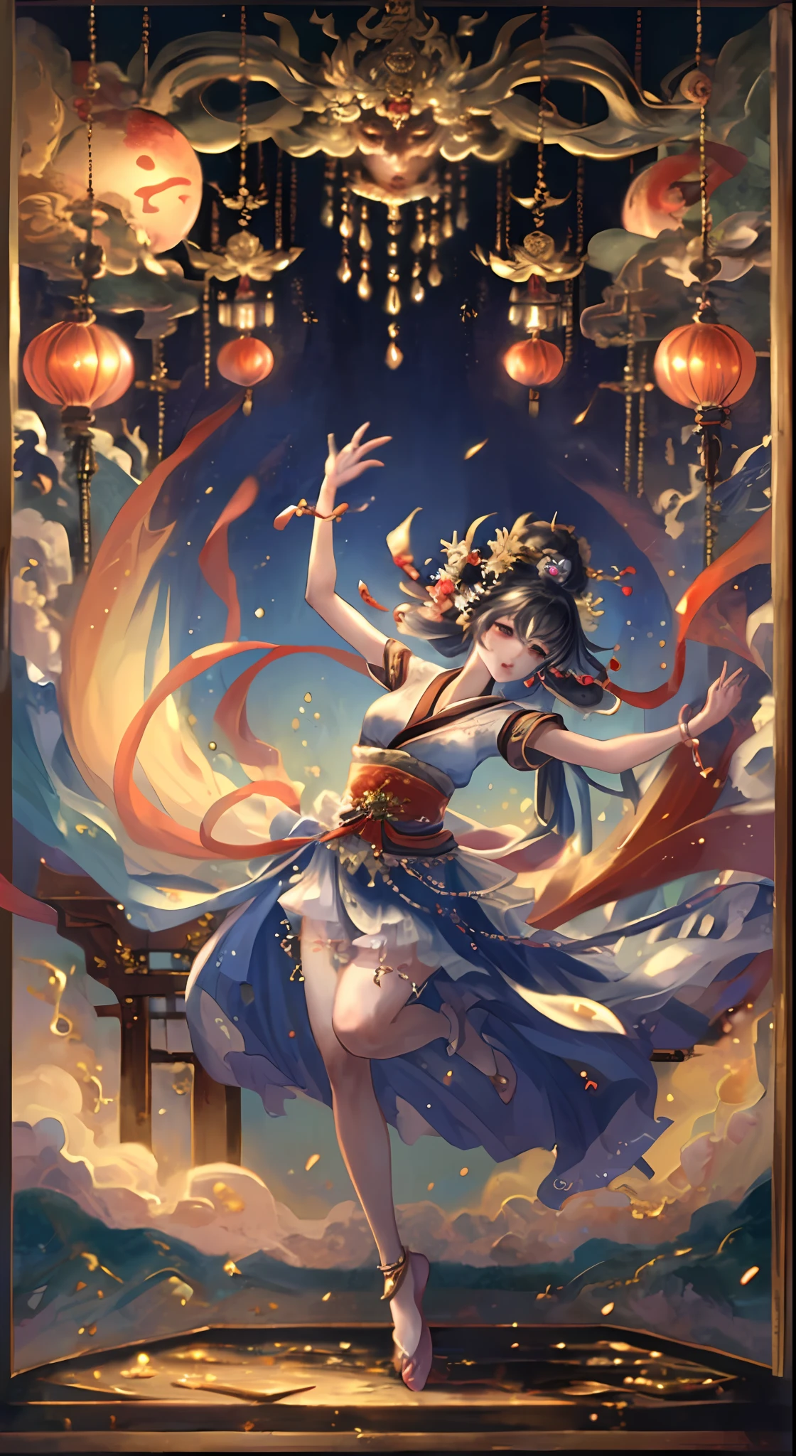(masterpiece:1.3)、(top-quality)、(in 8K,4K),(Intricate details)、reallistic、Ame no Uzume、God of Japan Dance、Dancing Goddess、Iwato、