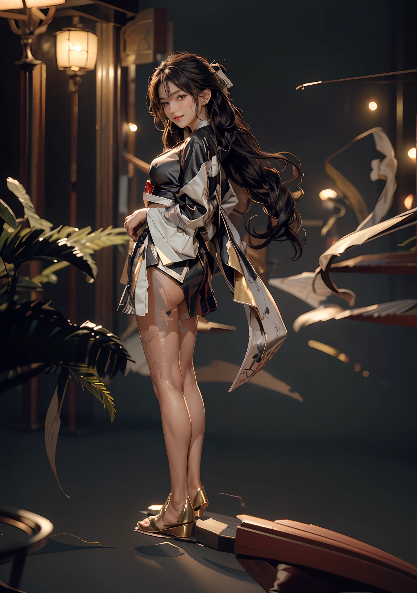 tmasterpiece， best qualtiy， Ultra photo realsisim， ultra - detailed， 8K分辨率， RAW photos， （1girll）， Gorgeous face， Japanese and Russian mix， Perfect body， a mature female， 30 age old， Raised sexy， cheerfulness， posed for photo， with long coiled hair， messy  hair， A masterpiece of smiles， best qualtiy， Ultra photo realsisim， ultra - detailed， 8K分辨率， RAW photos， （1girll）， Gorgeous face， Japanese and Russian mix， Perfect body， a mature female， 30 age old， Raised sexy， cheerfulness， posed for photo， with long coiled hair， messy  hair， ssmile，extreme hight detail(Delicate light and shadow，The picture is highly dramatic，)， Beautiful and beautiful， tmasterpiece，best qualtiy，Ultra high quality，tmasterpiece，Perfect illustration， Glowing skin，perfectly proportions，perfect bodies，，Large breasts，cabelos preto e longos，Exquisite facial features，