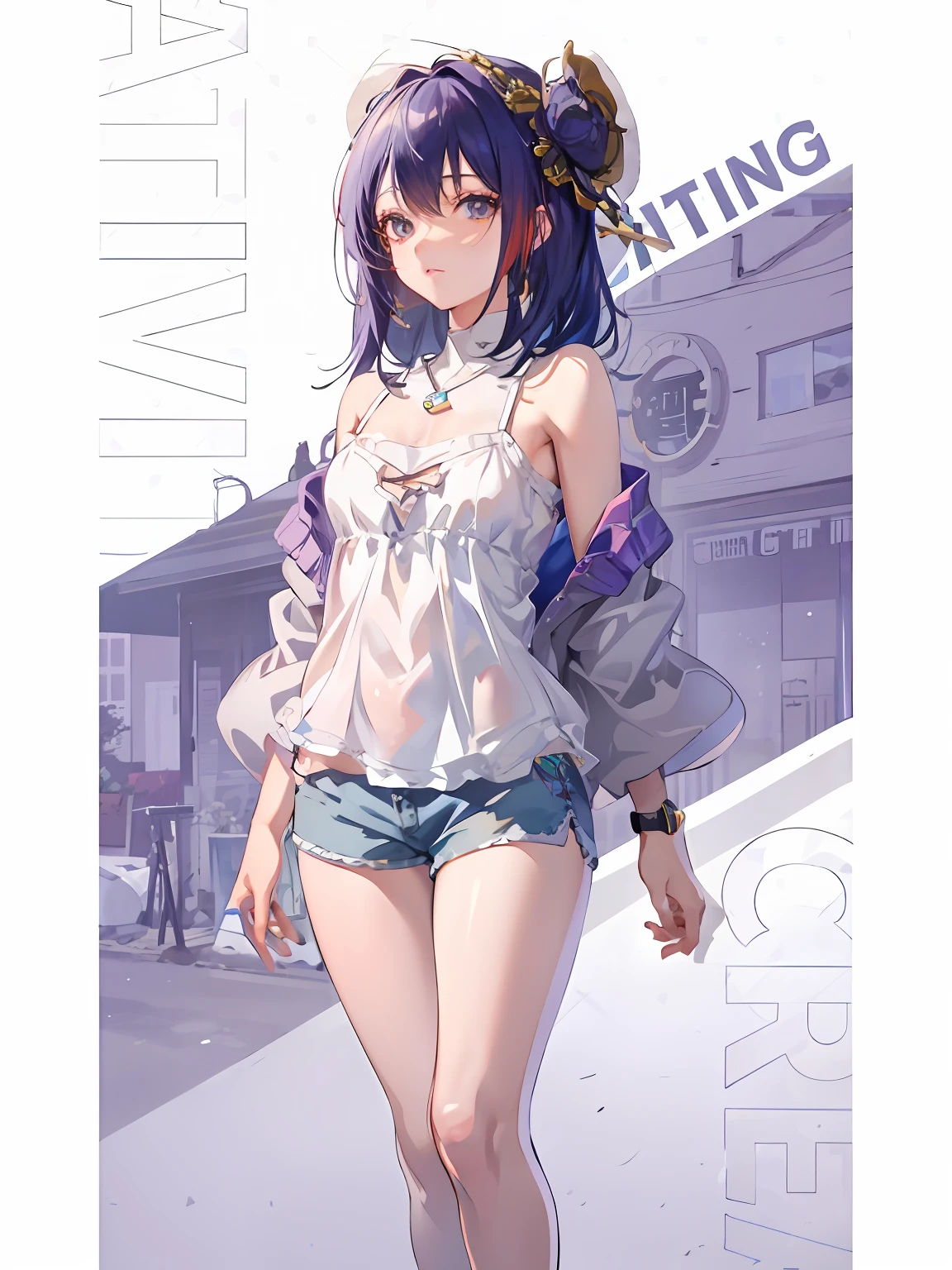 Anime girl walking down the street in shorts and top, Smooth anime CG art, Guviz, trending at cgstation, trending on cgstation, Guviz-style artwork, IG model | Art germ, Fine details. Girl Front, seductive anime girls, anime full body illustration, anime visual of a cute girl, Official artwork