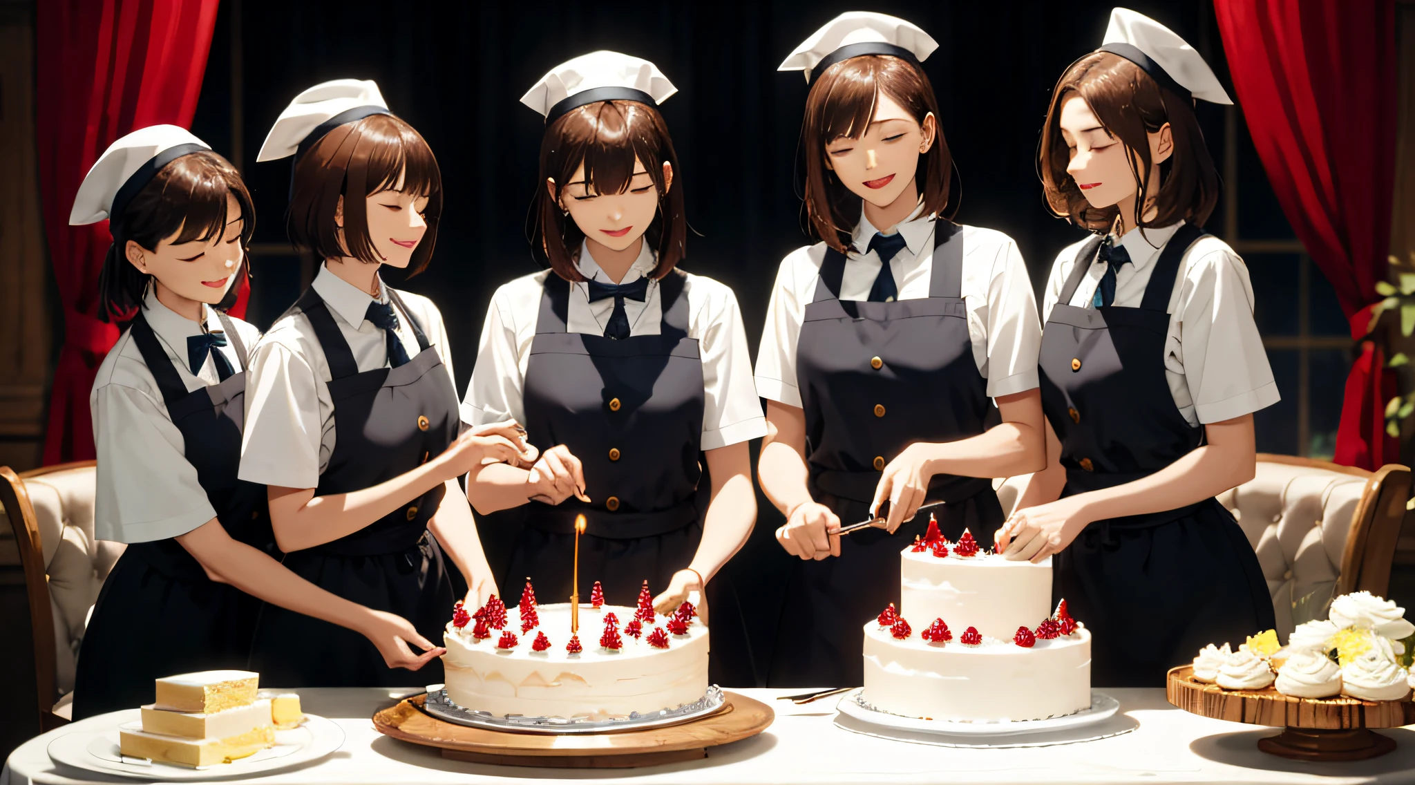 Cut the cake,multiple persons,without showing face