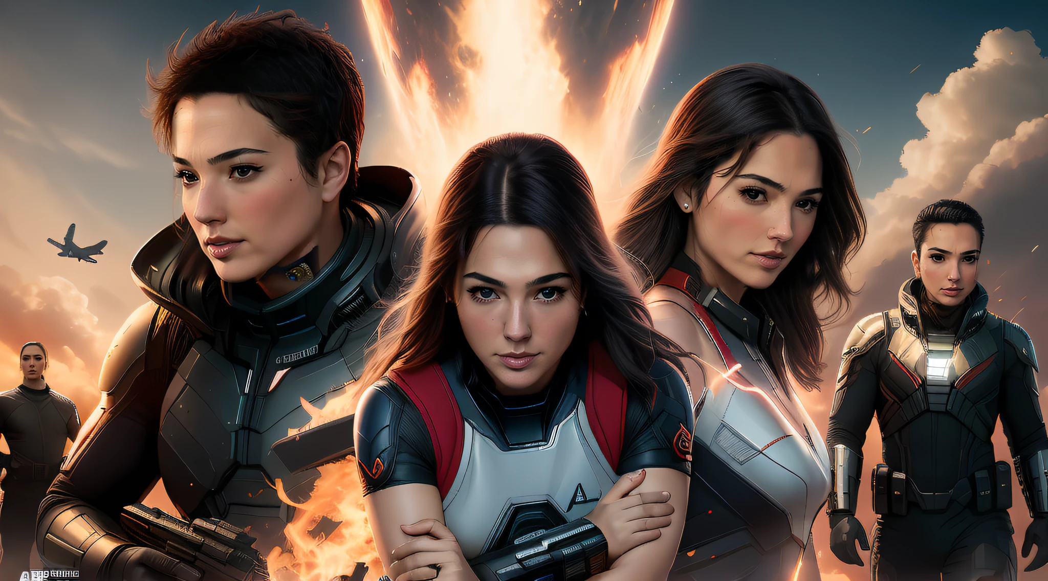 Image of a group of people in front of a fire, imagem promocional do filme, arte promocional do filme, Ross Tran 8 K, arte chave, de um filme 2 0 1 9 sci fi 8k, Artgerm e Atey Ghailan, Fanart oficial, medium close - up ( Mcu ), arte promocional, official poster artwork, Fanart